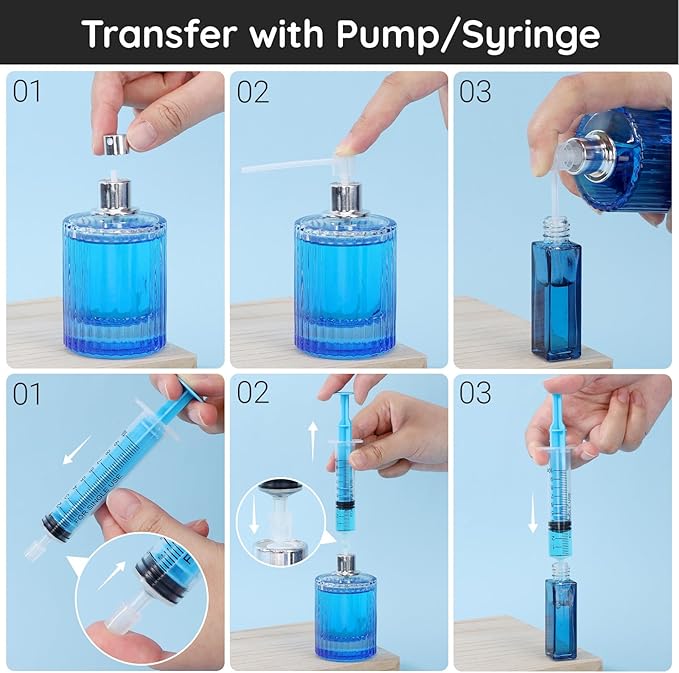 Segbeauty 8pcs 0.34oz Perfume Refill Pump Funnel Tools Dispenser Transfer Kit, 10ml Plastic Blue Perfume Decanter Kit with Extractor for Spray Bottle Refillable for Women, Cologne Making Tool for Men