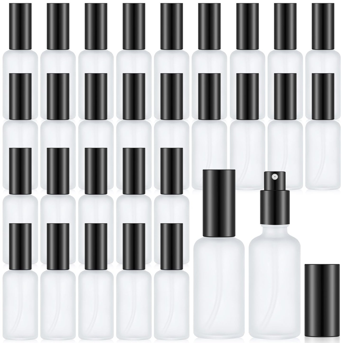 Roshtia 30 Pcs Glass Spray Bottle Clear Empty Bottles Small Refillable Reusable Perfume Bottle with Fine Mist Sprayer Pump for Face Body Travel(1.69 oz,Black)