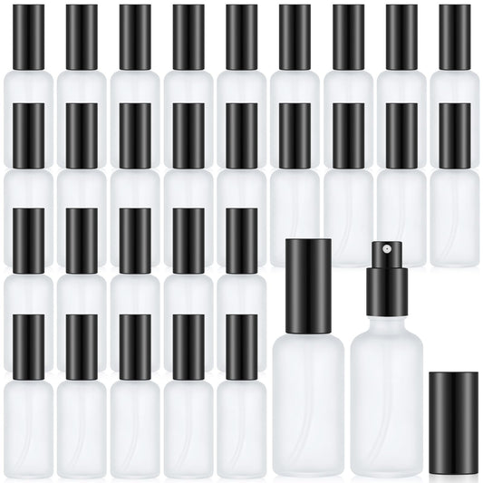 Roshtia 30 Pcs Glass Spray Bottle Clear Empty Bottles Small Refillable Reusable Perfume Bottle with Fine Mist Sprayer Pump for Face Body Travel(1.69 oz,Black)