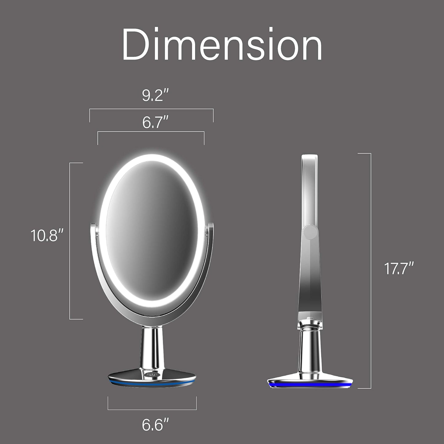RENEWLAB BY BIOMAX Superstar Oval Shaped Dual-Sided Lighted Makeup Mirror, 1X/5X Magnifying Vanity Makeup Mirror, 360 Degree Rotating Adjustable Brightness Mirror, Brushed Nickel