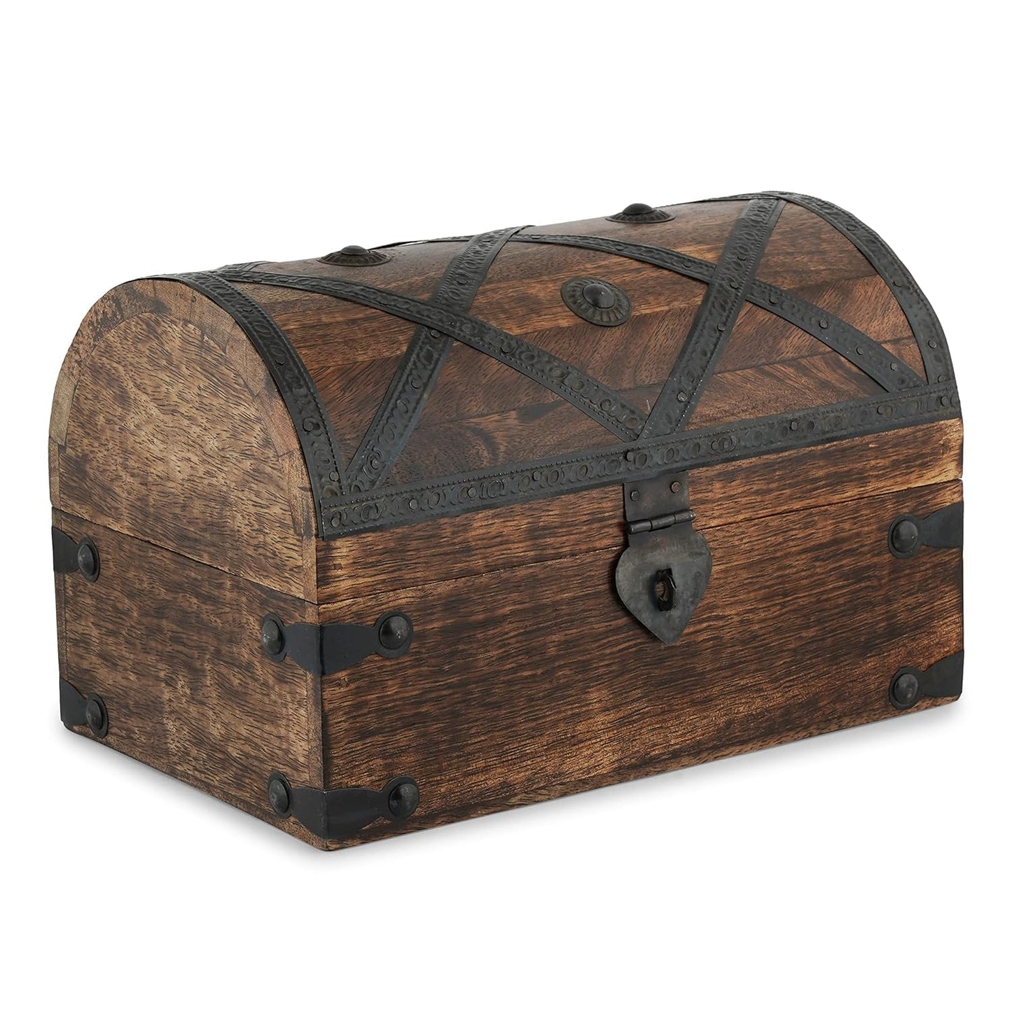Ajuny Wooden Treasure Chest Keepsake Box, Handmade Pirate Treasure Chest Storage Box, Decorative Wooden Box for Jewelry, Collectibles, Keepsakes & Home Decor, 9 x 6 x 6 Inch