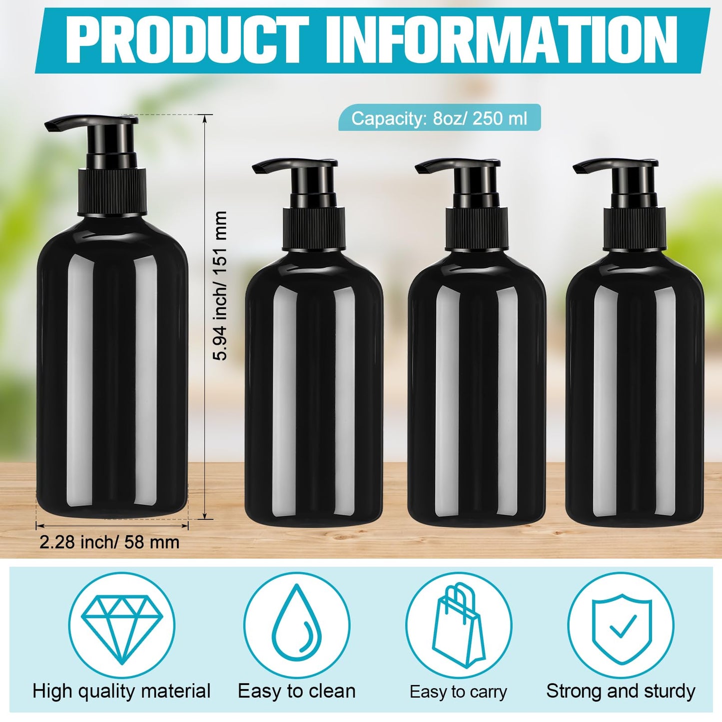 CroBlissful 32 Pcs Empty Plastic Pump Bottles 8oz Refillable Lotion Pump Bottle Containers with Dispenser for Shampoo, Conditioner, Face Cream, Massage Oil, Liquid Soap (Black)