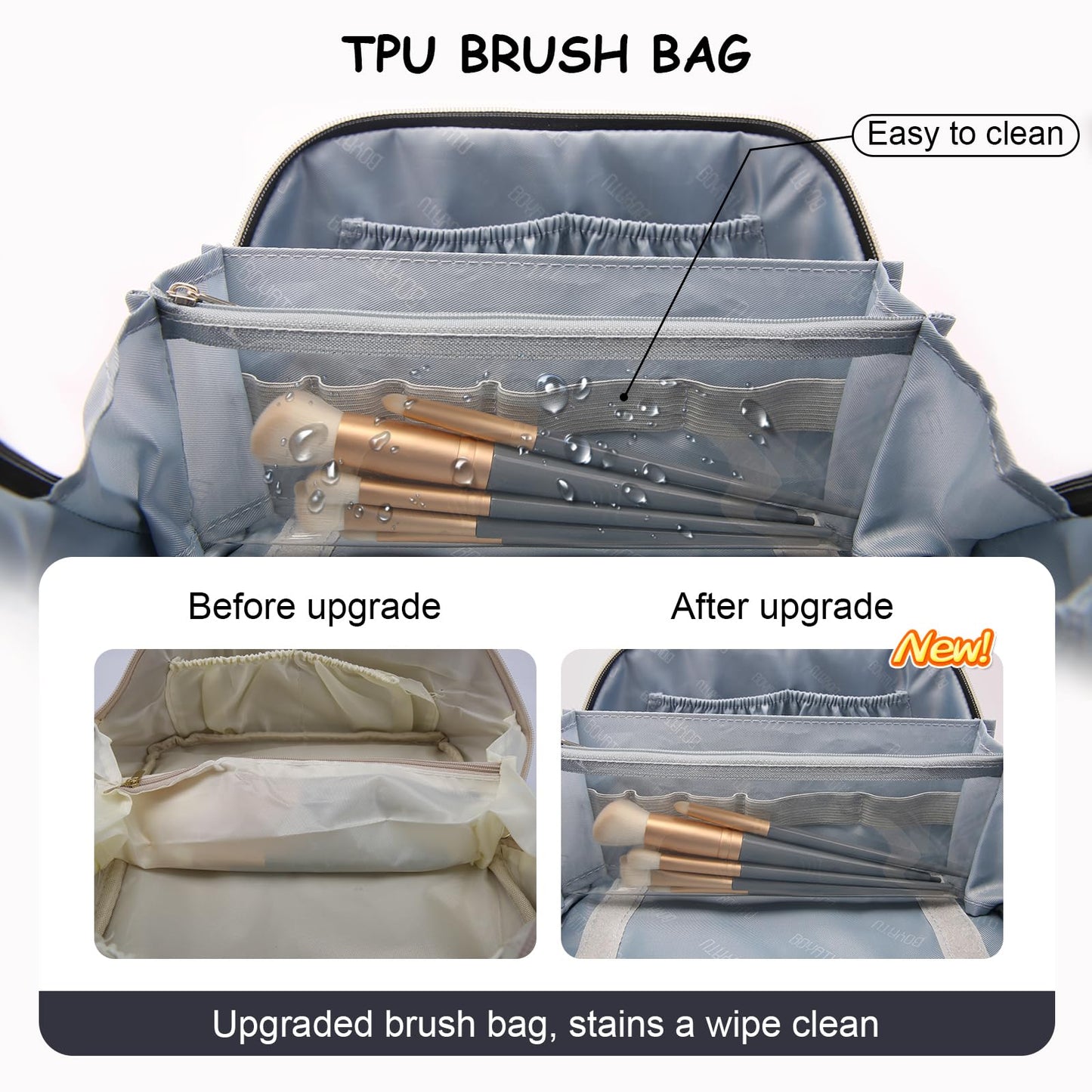 BOYATU Travel Makeup Bag Organizer: 3 Pcs Set Large Capacity Cosmetic Bags Holds 10–20 100ml Full-Size Bottles - 180°Open-Flat Make up Case 3-sec touch-up - Toiletry Bag Gift women (03-A-Dark Blue)
