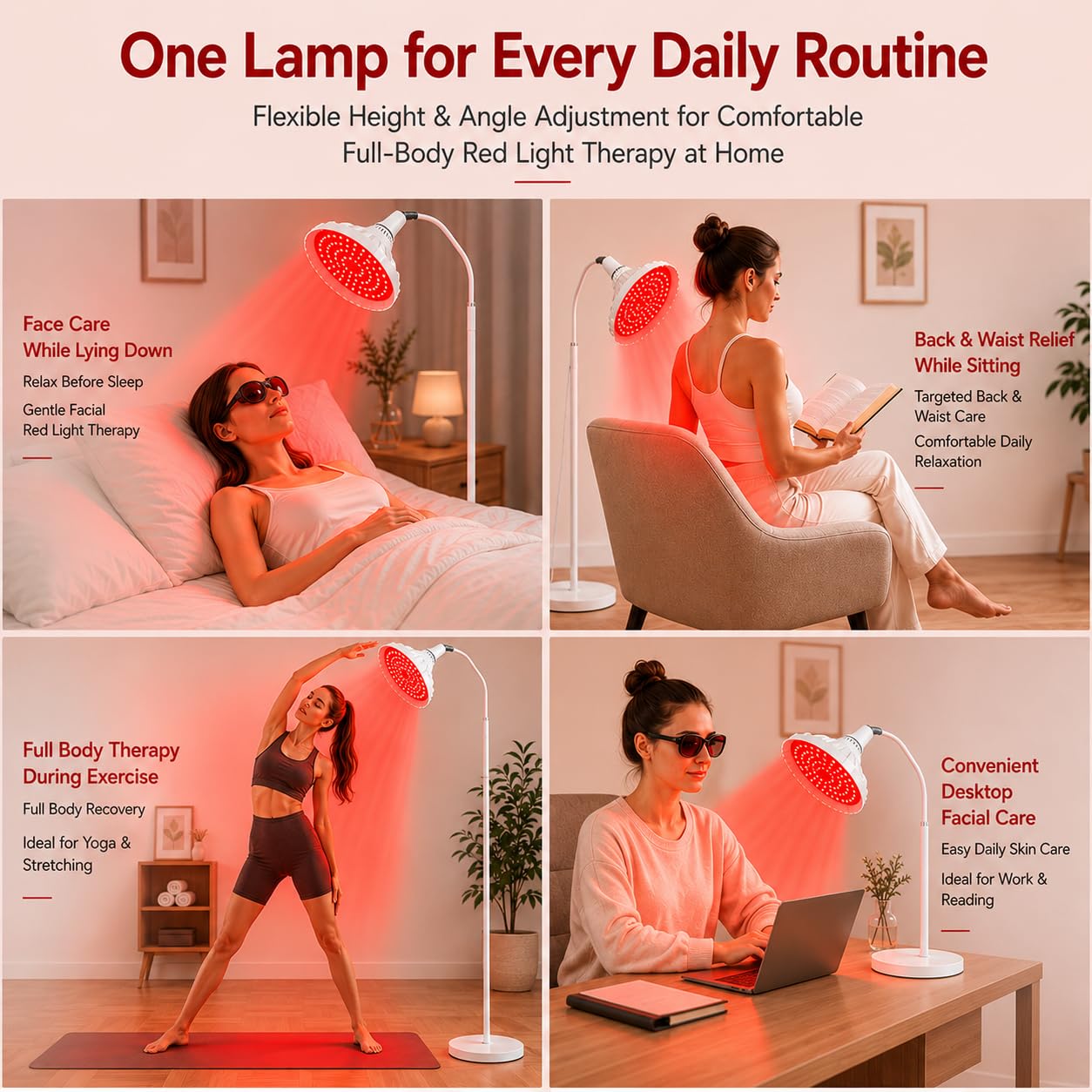 Red Light Therapy for Body Face, FUIART Red Infrared Light Therapy Lamp with Adjustable Stand LED 660nm Red Light and 850nm Infrared Light Therapy Device Home Use