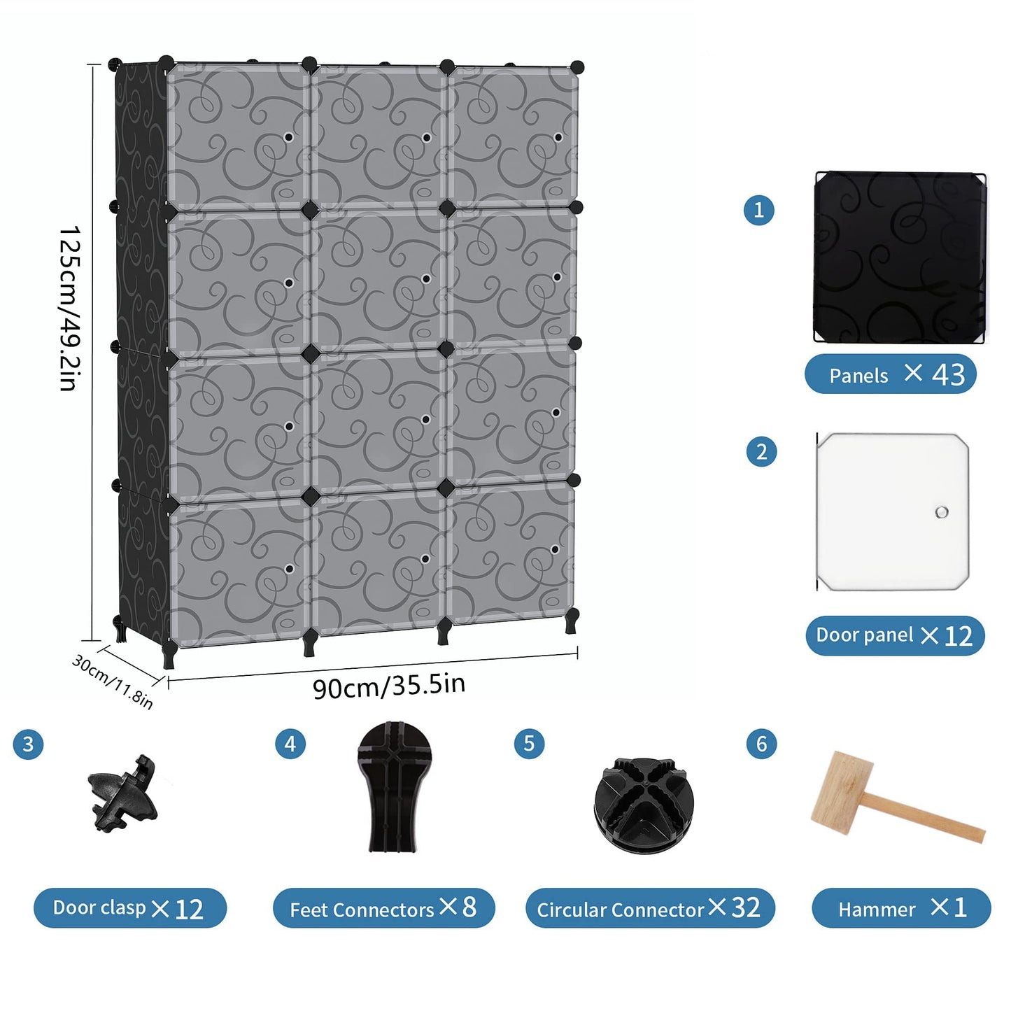 AWTATOS 12 Cube Storage Organizer, Closet Storage Shelves with Doors, Black