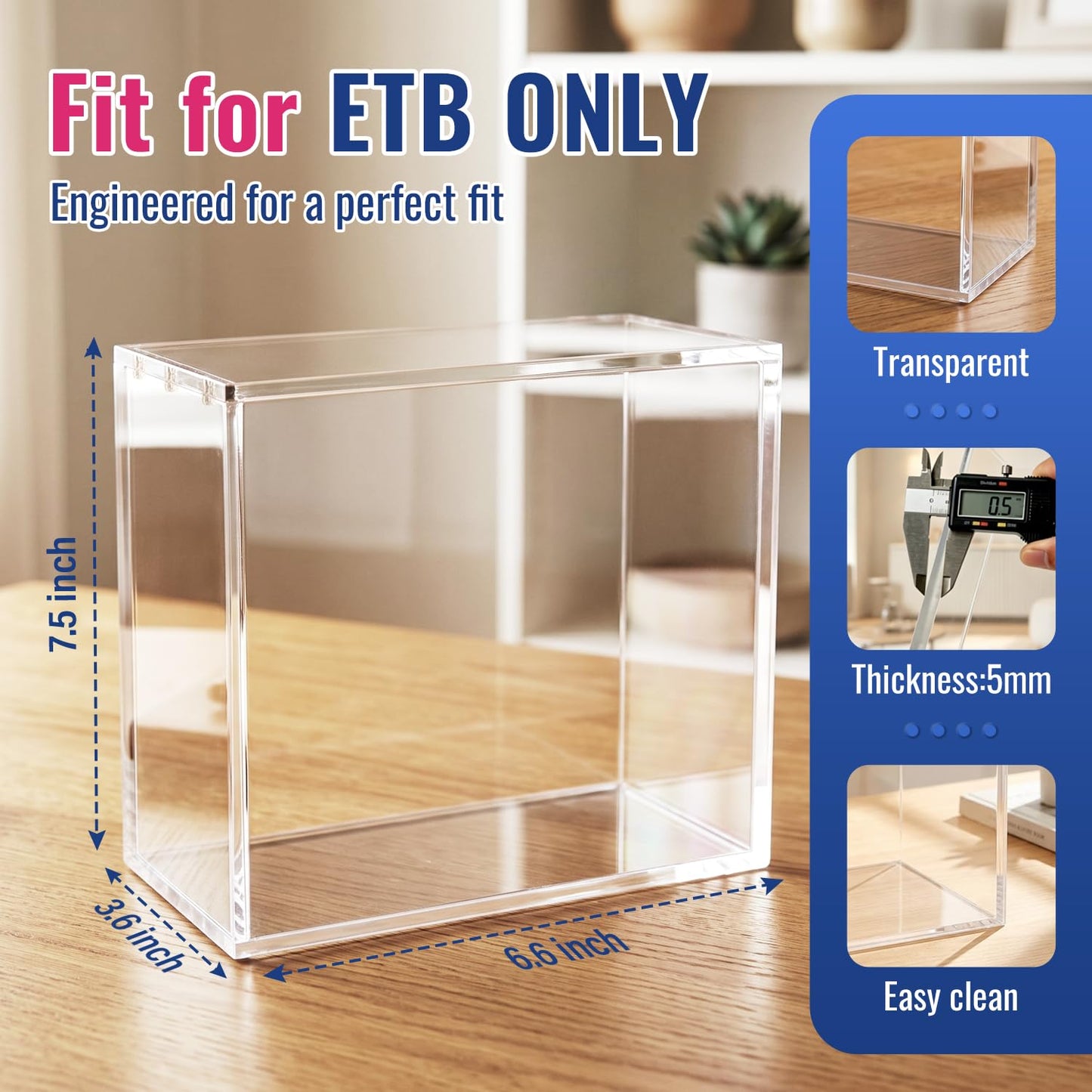Kisbox 6 PCS ETB Protector Case, 5mm ETB Acrylic Display Case, Clear Ultra Acrylic Boxes for Display Compatible with Elite Trainer Box, Dustproof and Waterproof Display Box