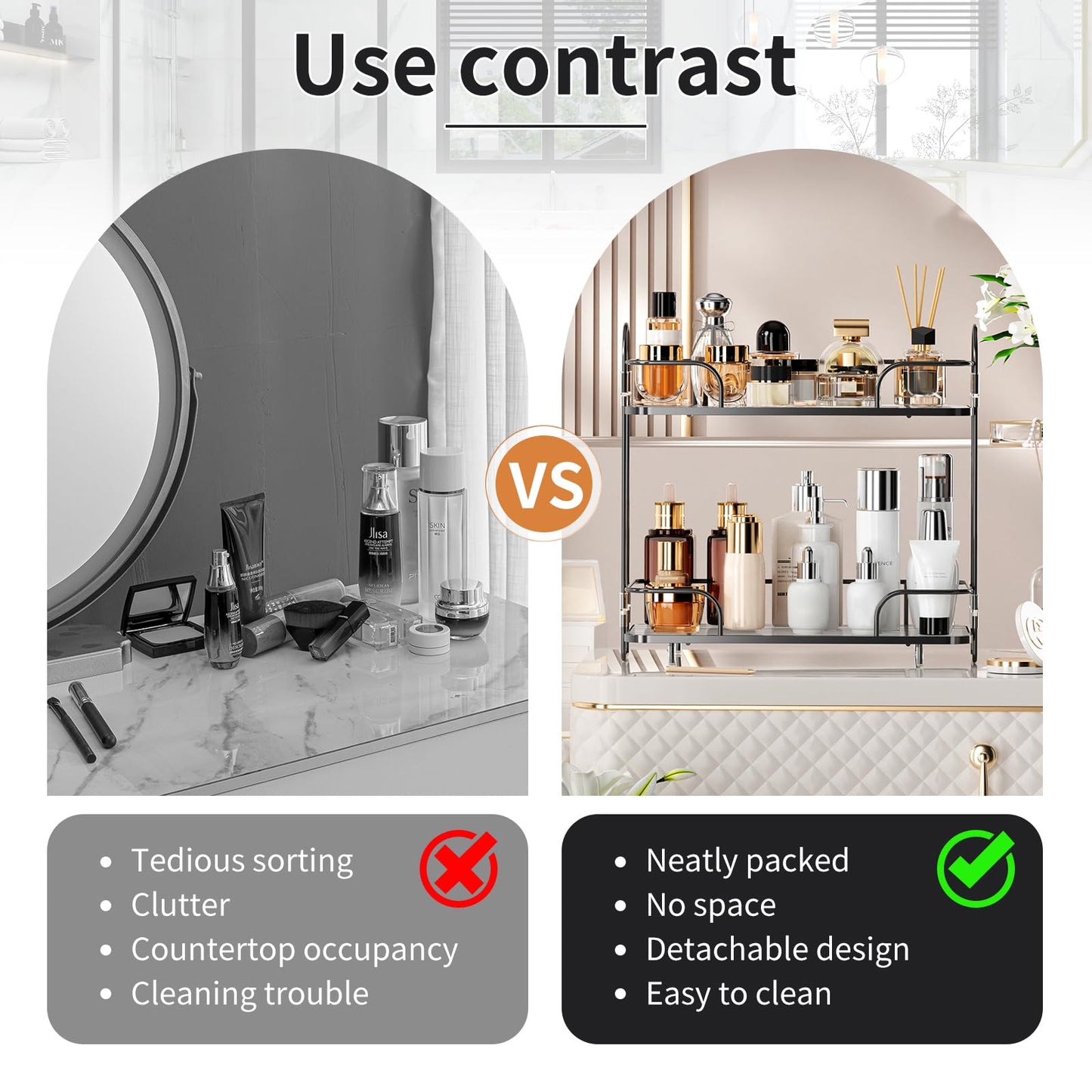 2 Tier Corner Bathroom Counter Organizer, Cosmetic Skincare Organizer, Bathroom Countertop Perfume Tray Vanity Organizer, Kitchen Spice Corner Storage Shelf