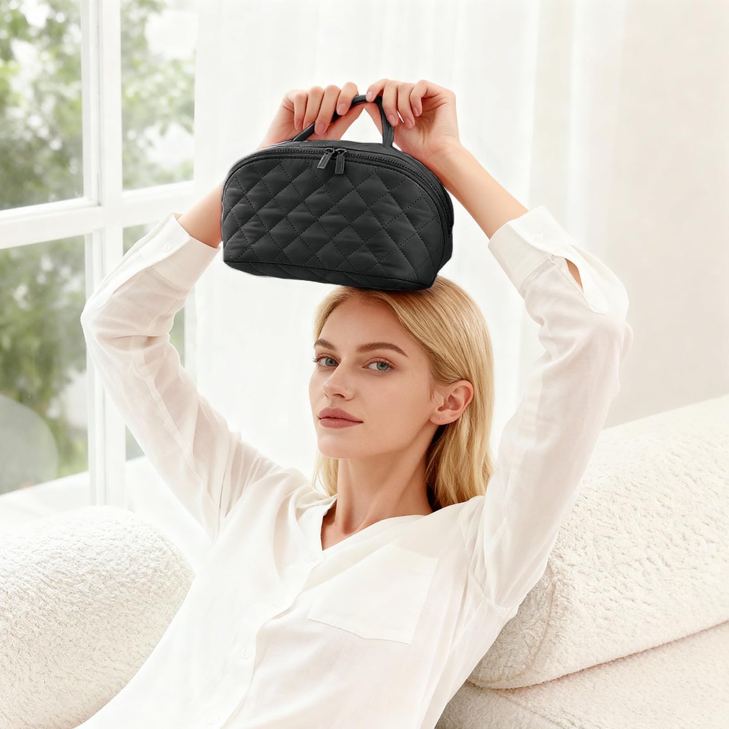 Toiletry Bag for Women, Travel Makeup Bag Organizer, Wide Open Lay-Flat Water-Resistant Large Cosmetic Case, Puffy Padded Travel Organizer for Toiletries & Brushes Large Capacity with Compartments