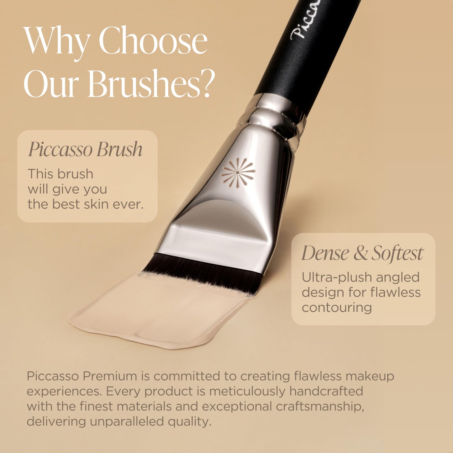 Piccasso FB11 Foundation Brush With Sponge – Professional Foundation Brush for Liquid Makeup, Flat and Soft Bristles for Seamless Application, Ideal for Liquid Foundation and Cream Face Makeup