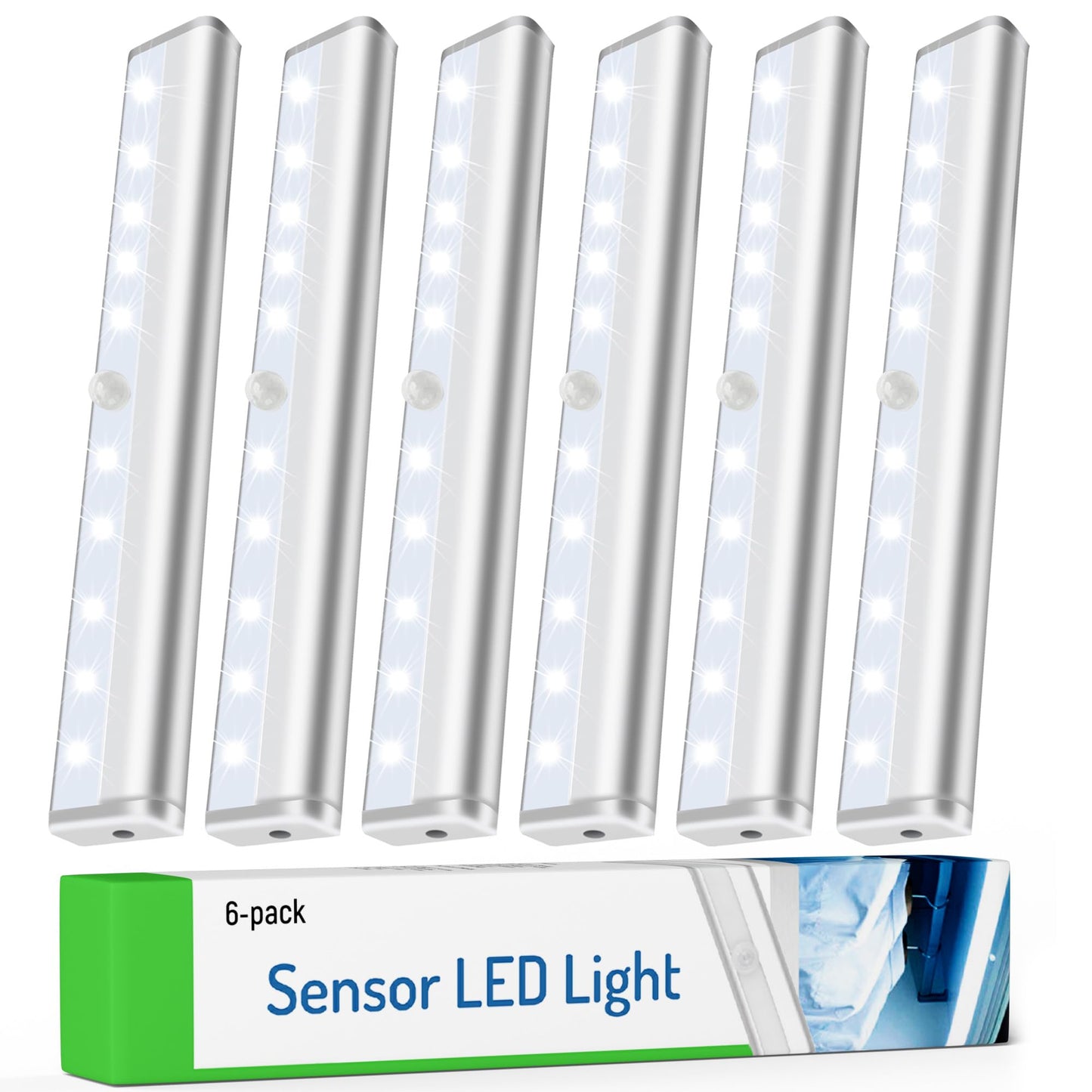 Molrebe Motion Sensor LED Lights, 6 Pack Battery Operated 10 LED Motion Closet Light, Stick-On Anywhere Magnetic Night Light Bar for Closet Under Cabinet Kitchen Hallway Stairway Vanity Wardrobe