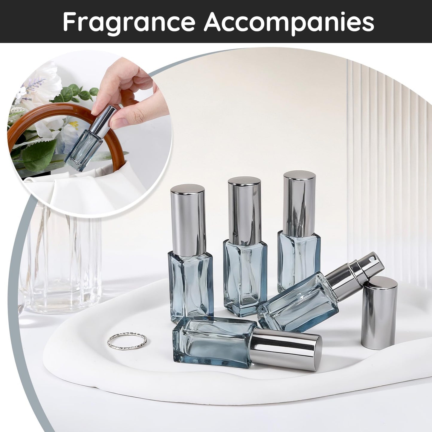 Segbeauty 10pcs 0.17oz Bulk Mini Glass Spray Bottles Empty, Gray Portable Glass Perfume Bottles Refillable, 5ml Fine Mist Travel Perfume Atomizer, Small Travel Cologne Sprayer Bottle with Refill Kit