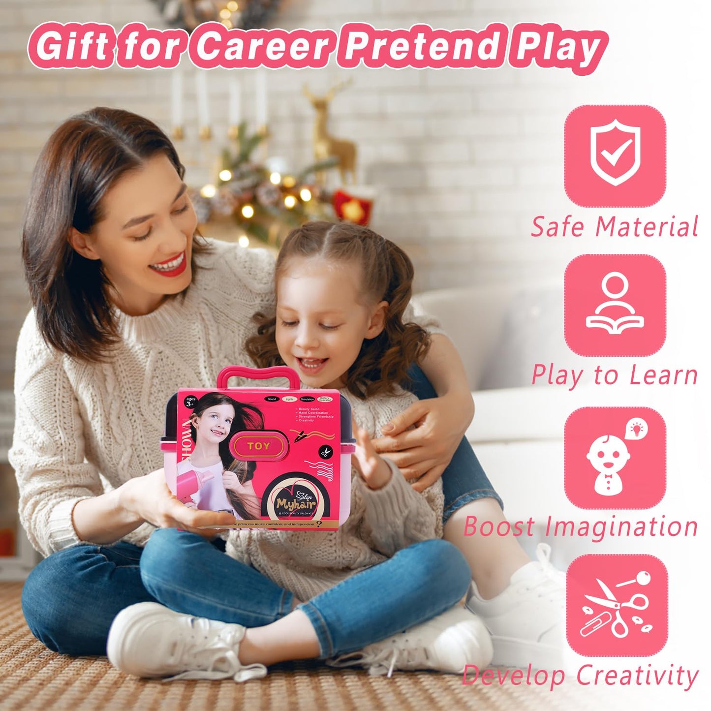Hair Salon Toys for Girls 3-8,Pretend Hair Styling Set Barber Accessories Makeup Kit with Interactive Lights & Sounds,Educational Dress-Up Toy Vanities Birthday Gifts for Kids Ages 3,4,5,6,7,8