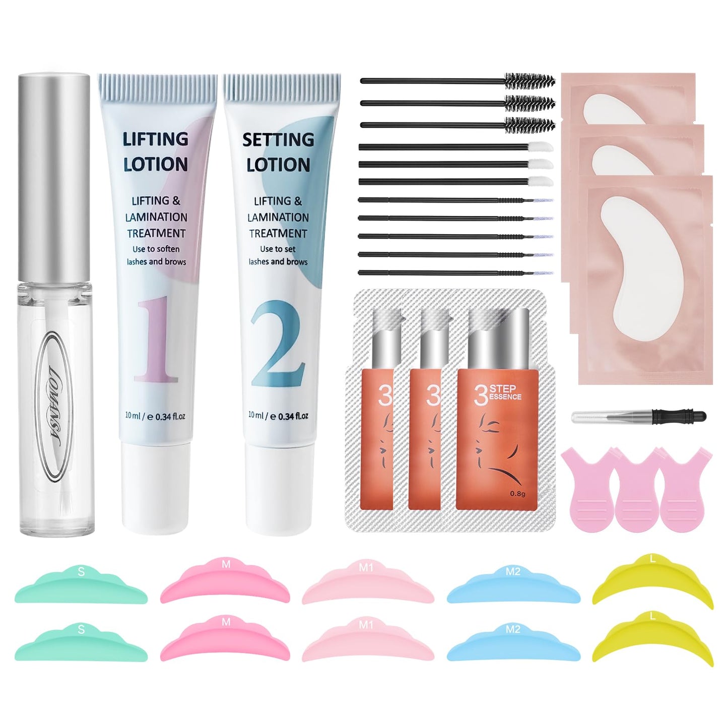 Lomansa Korean Lash Lift Kit, Eyelash Lift Kit for Long-Lasting Curl, 2 Step Tube Lotion with Natural Lifting Salon Quality