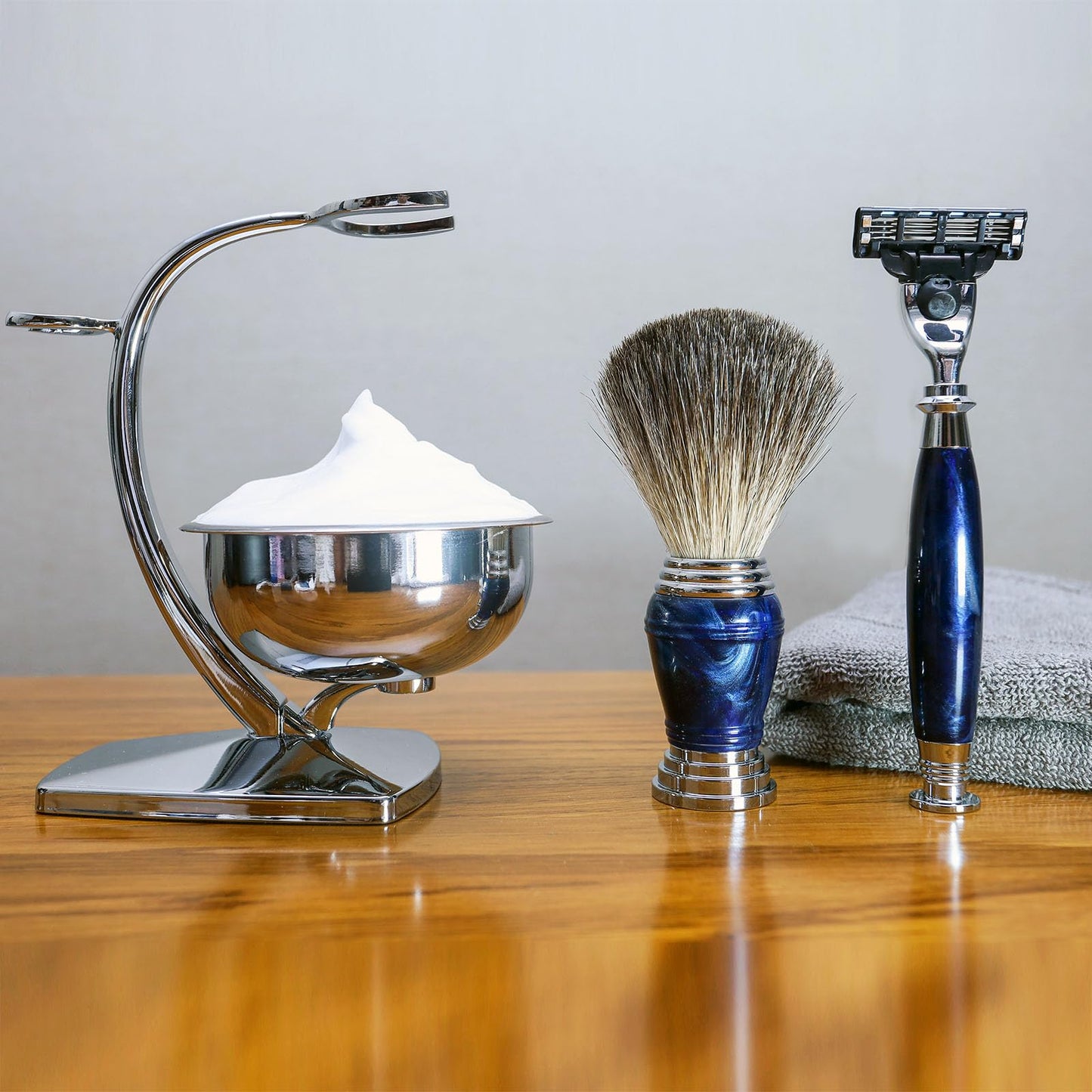 Magyfosia Professional Classic 3 Blade Safetry Razor Shaving Kit for Men with 3-Layer Triple Blade,Shaving Clean Brush Stand,Mug Bowl Set,Barbershop Smooth Shaver Set