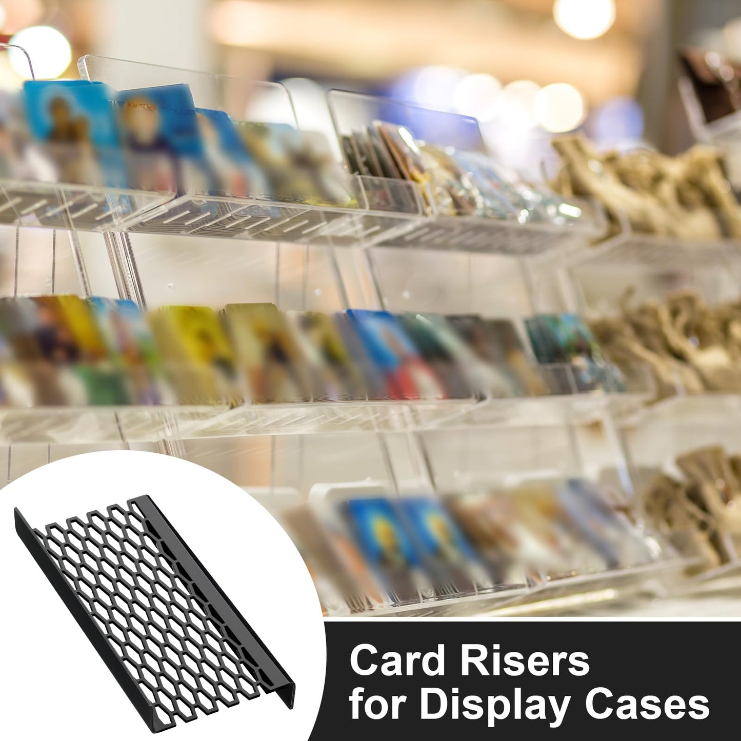 Yalikop 24 Pcs Trading Card Risers for Display Case Acrylic Modular Display Risers for Cardshow Vendor Sport Card Board Game (Grid)