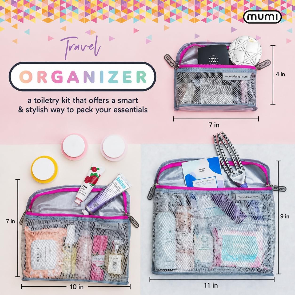MUMI Travel Toiletry Bag Set of 3 – Clear TSA Approved Toiletry Bags for Women – Reusable Water-Resistant Makeup Organizer Pouches for Skincare, Cosmetics, Travel Accessories, Airport Packing - Aqua