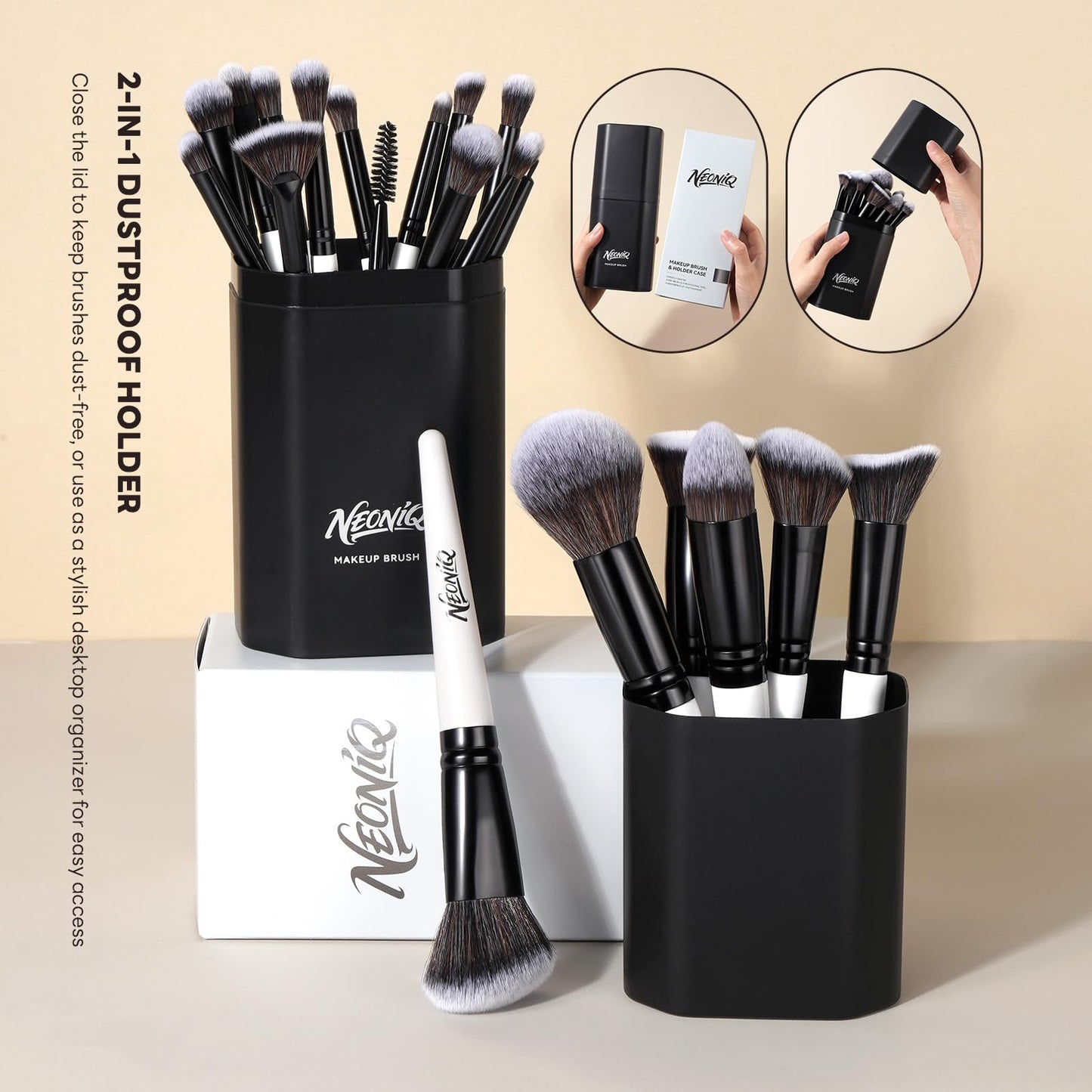 NEINIQ 20 PCS Travel Makeup Brush Set, Makeup brushes, Professional Foundation Eyeshadow Concealer Blush Powder Bronzer Brushes,Versatile Face Make Up Tools with Travel Makeup Case（White）