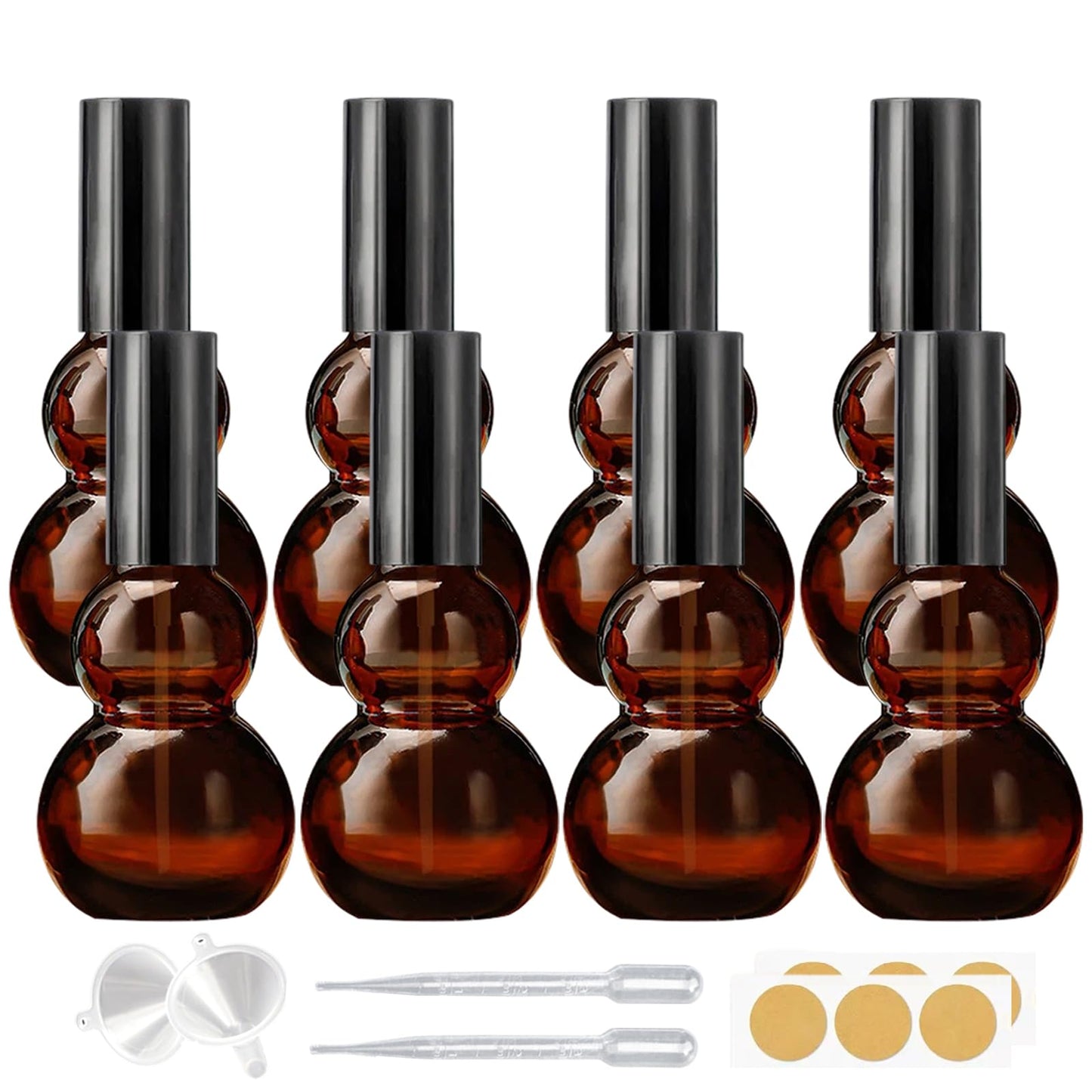 DZREVEOTA 8 Pack 1oz/30ml Spray Bottles, Amber Glass Bottles with Fine Mist Sprayers, Small Spray Bottle-Double Gourd Shaped,for Perfume Travel Containers (Amber, 1oz/30ml)