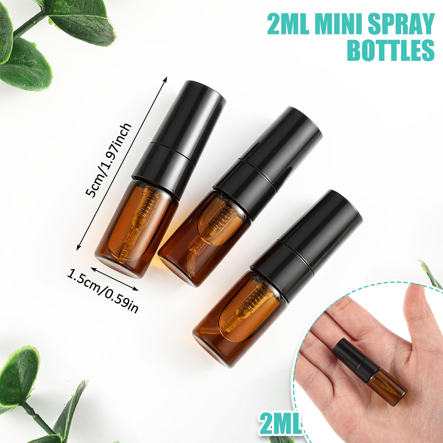 Zhehao 50 Pcs Mini Spray Bottles 2 ml Clear Glass Perfume Bottles Refillable Fine Mist Perfume Atomizer Portable Empty Sample Containers for Cleaning, Essential Oils, Travel (Amber)