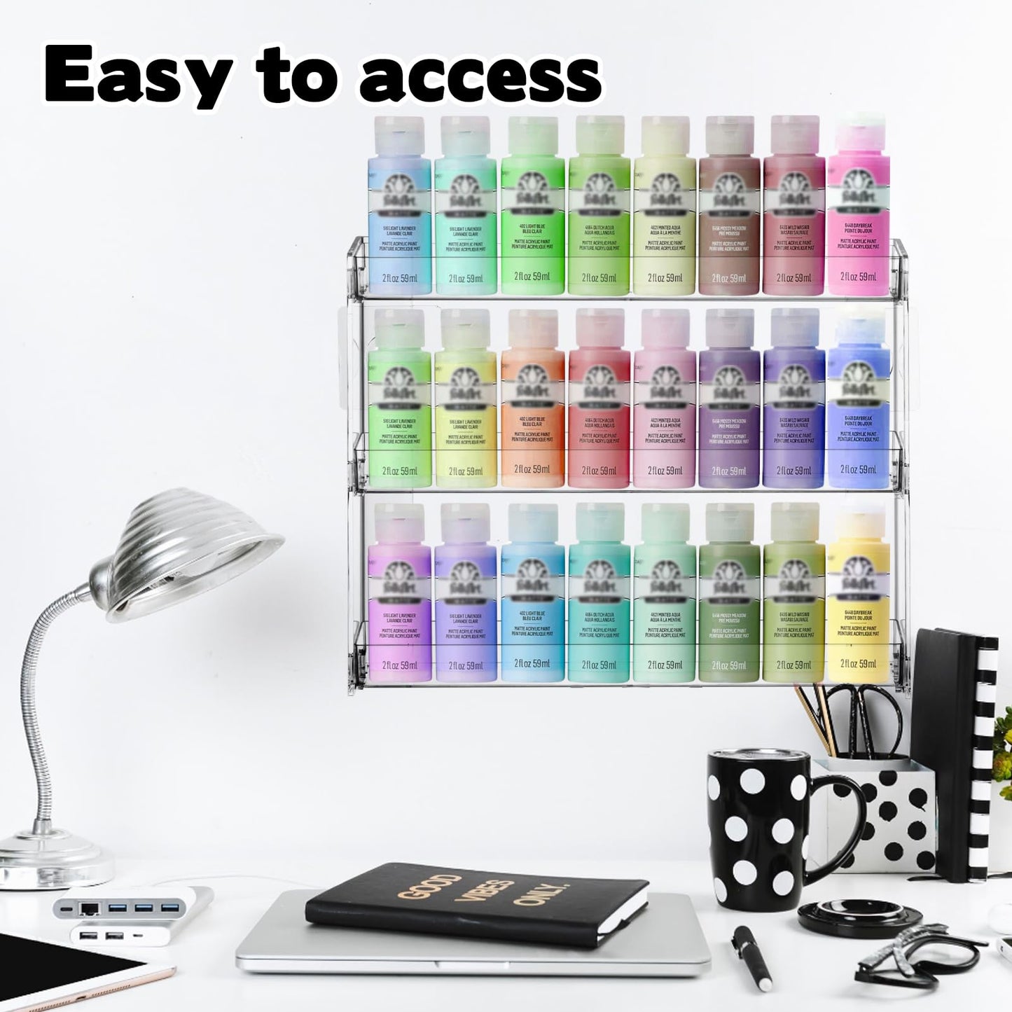 Rainmae 2Pack 3 Tier Paint Storage Display Rack for Apple Barrel Acrylic Paint, Clear Paint Rack, Acrylic Craft Paint Storage Organizer, Miniature Holder for 2oz Bottle, Nail Polish Organizer, Badges