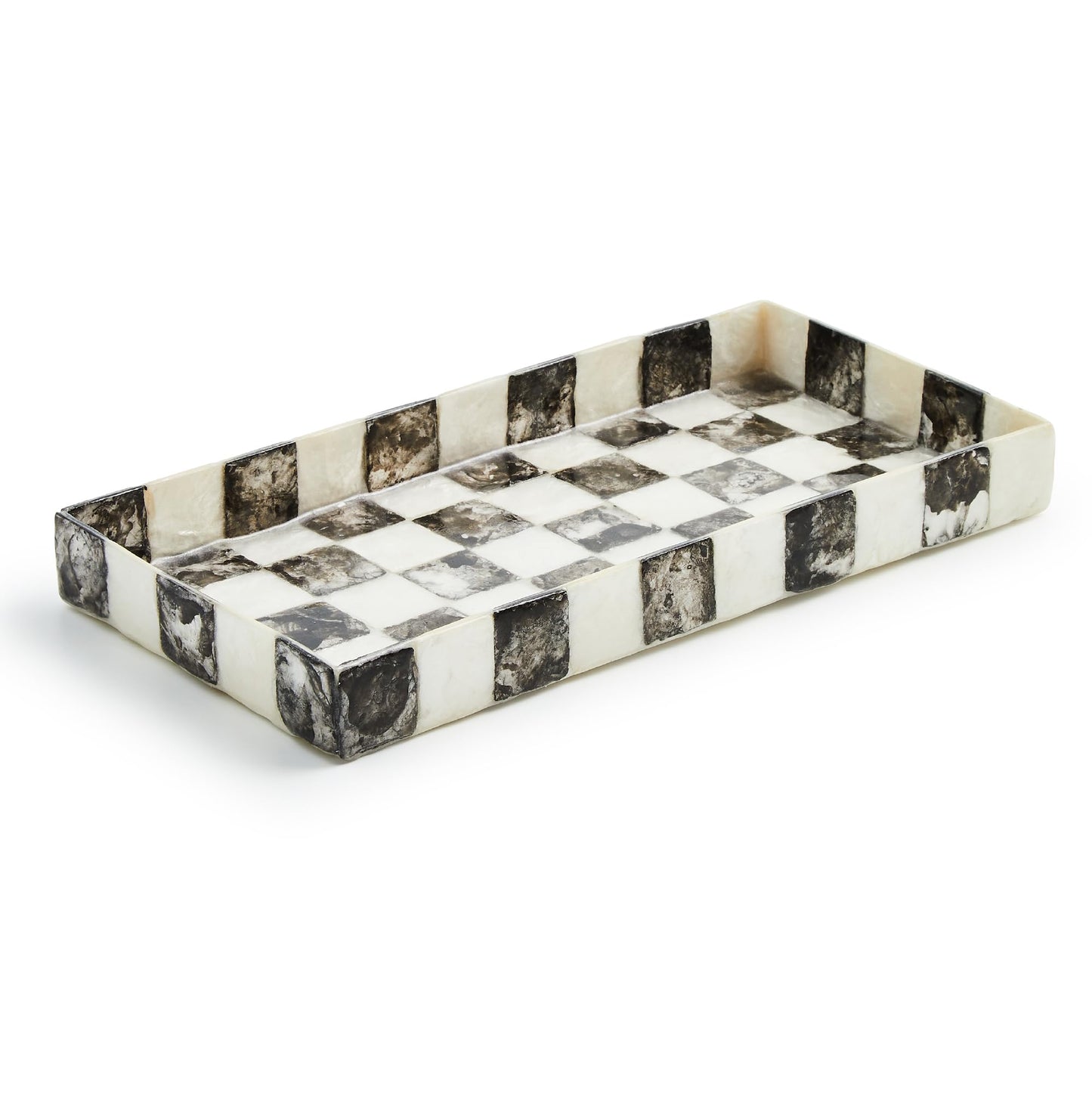 MACKENZIE-CHILDS Capiz Vanity Tray, Rectangular Tray Decor, Black-and-White Courtly Check