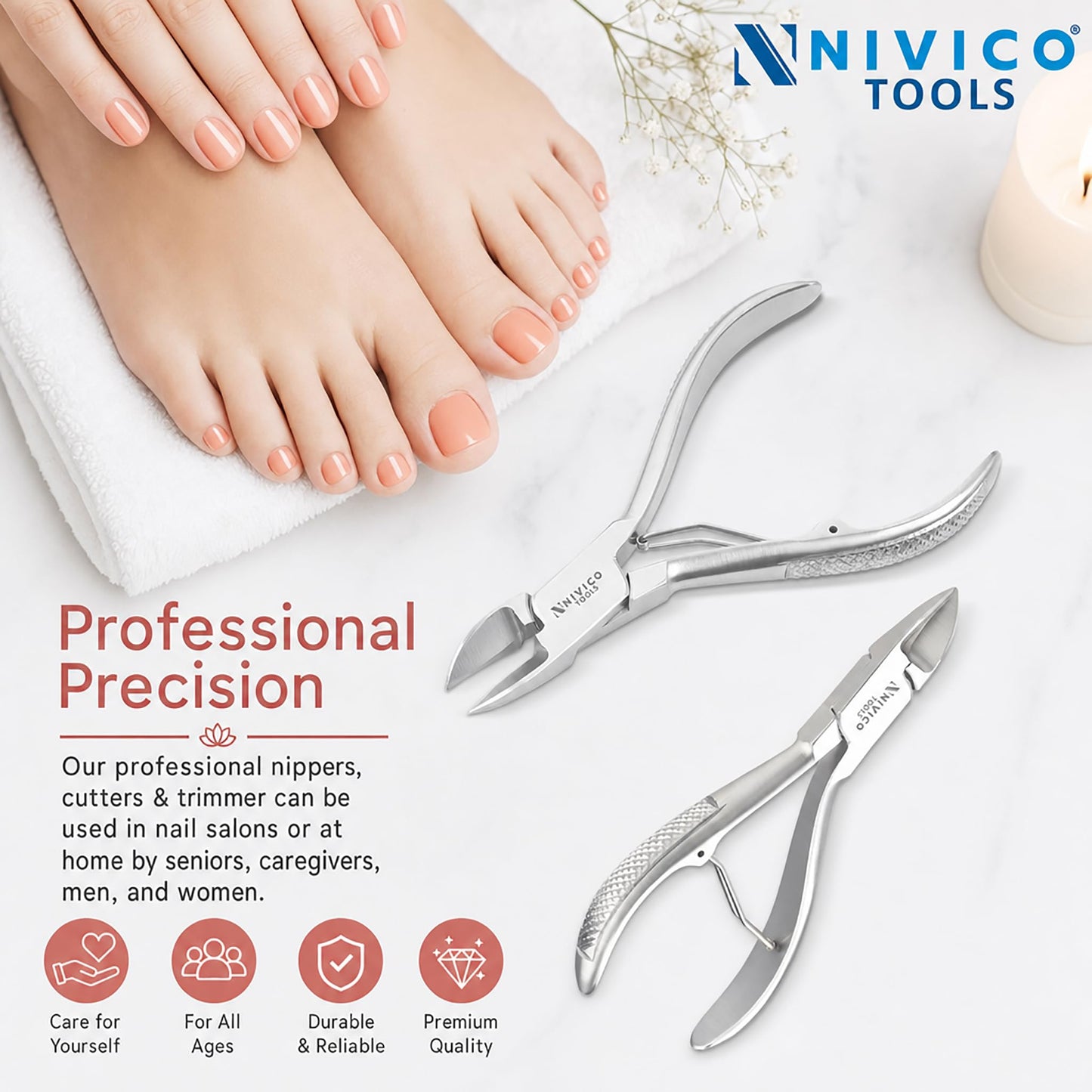 Nivico Tools Premium Nail Cutter – High-Carbon Stainless Steel Fingernail & Toenail Clipper – Ultra-Sharp Precision Trimmer with Ergonomic Wide Lever & Built-In File for Men, Women & Salon
