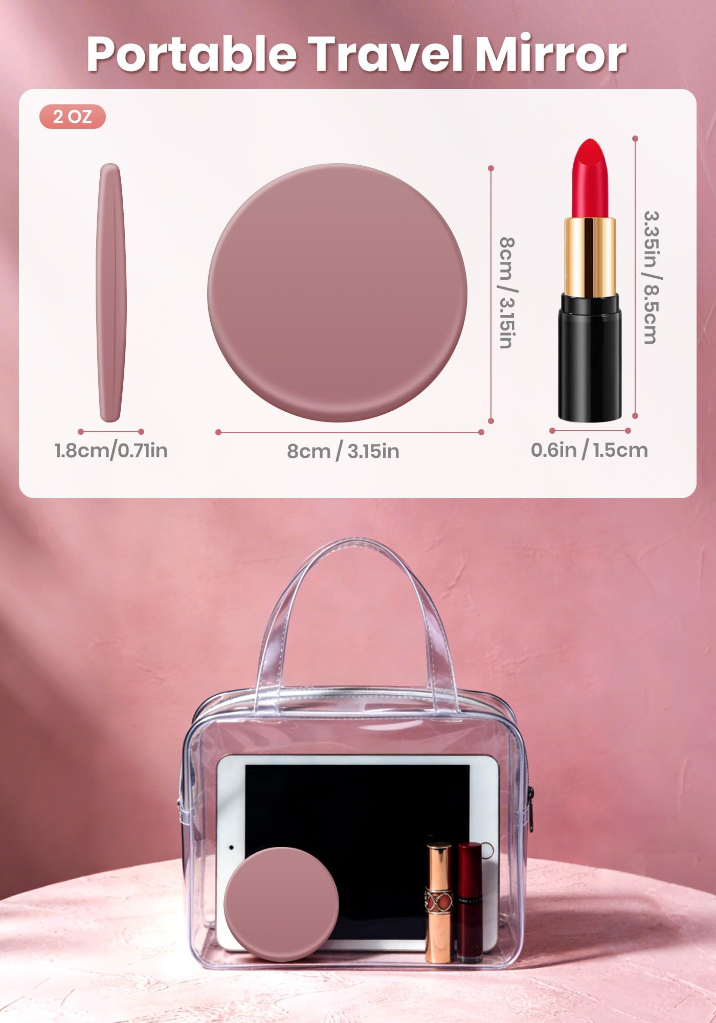 SisKokoro Compact Mirror with Light, Rechargeable 40X Magnifying Mirror with 3 Lighting Modes & Dimmable Brightness, Portable Travel Makeup Mirror; Essentials for Travel, Pocket, Purse Gifts Rose