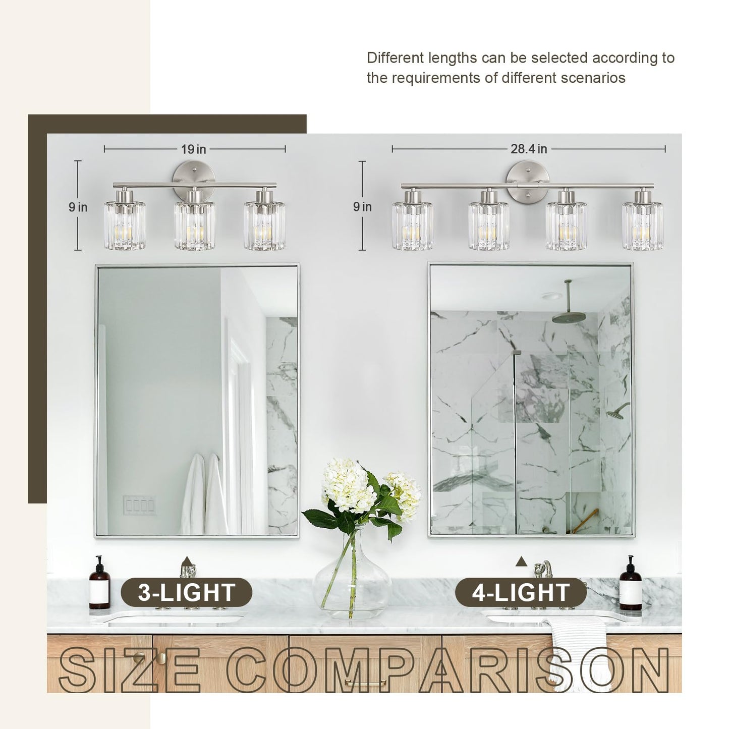 Kvhiiw Crystal Bathroom Light Fixtures, Bathroom Lighting Fixtures Over Mirror, Modern 4-Light Brushed Nickel Vanity Lights for Mirror, Restroom, Kitchen(Ceramic E26 Socket,Bulbs Not Include)
