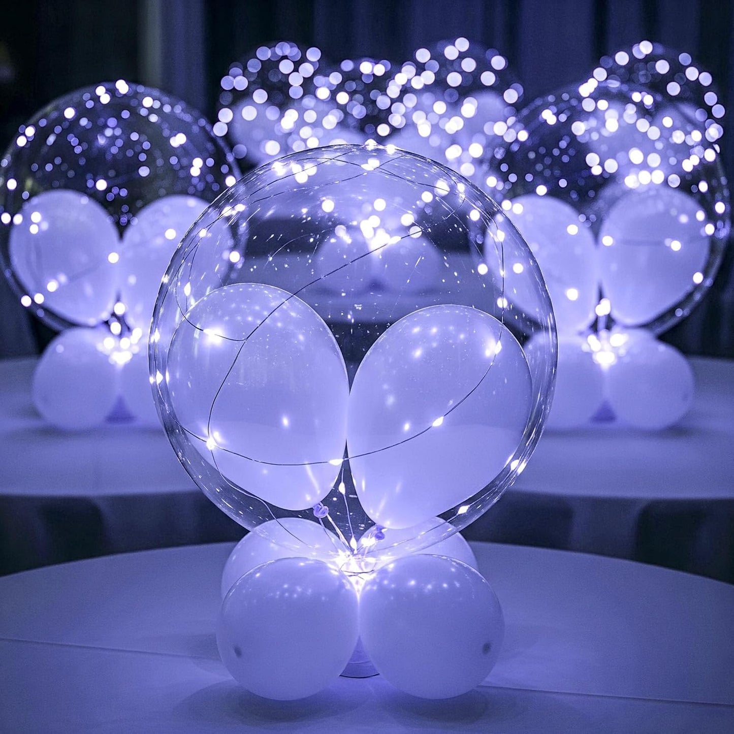 LED Light up Bobo Party Balloons kit 12 Pack-Clear 22 inchs white with Cell Batteries Included Great with Helium or air (cold white, 12 pack)