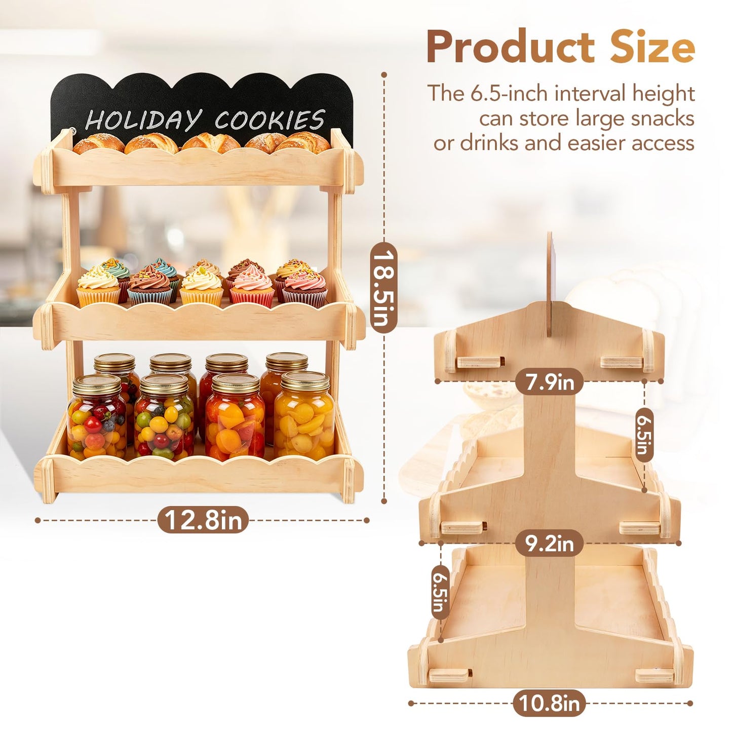 Idcymoul Cookie Display Stand, 3 Tiered Sturdy Wooden Stand with Chalkboard Sign for Bakers, Vendor Booths, Craft Fairs & Farmers Markets, 6.5inch Interval Display for Cookies, Cupcakes & Pastries