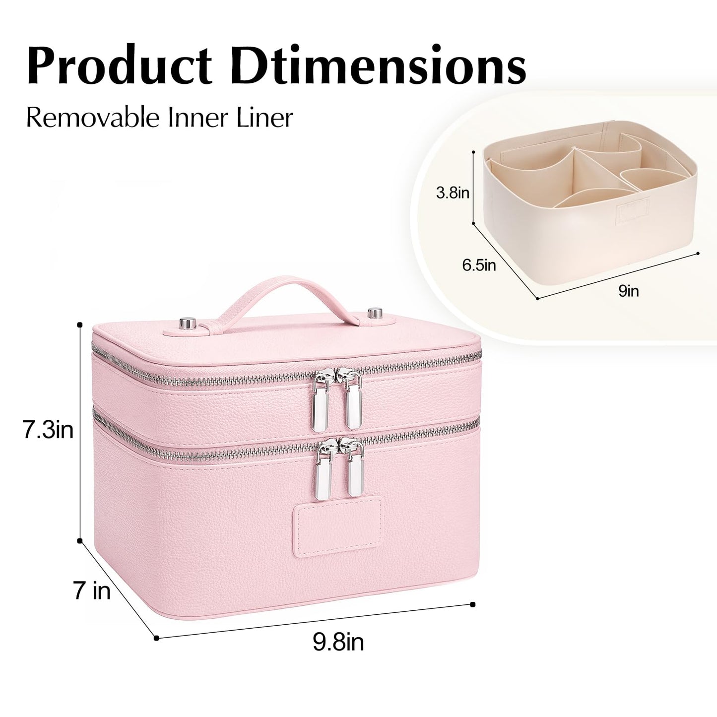 idoltimes Makeup Case,Leather Double Layer Makeup Bag Duo,Large Portable Travel Toiletry Case Cosmetic Organizer for Women