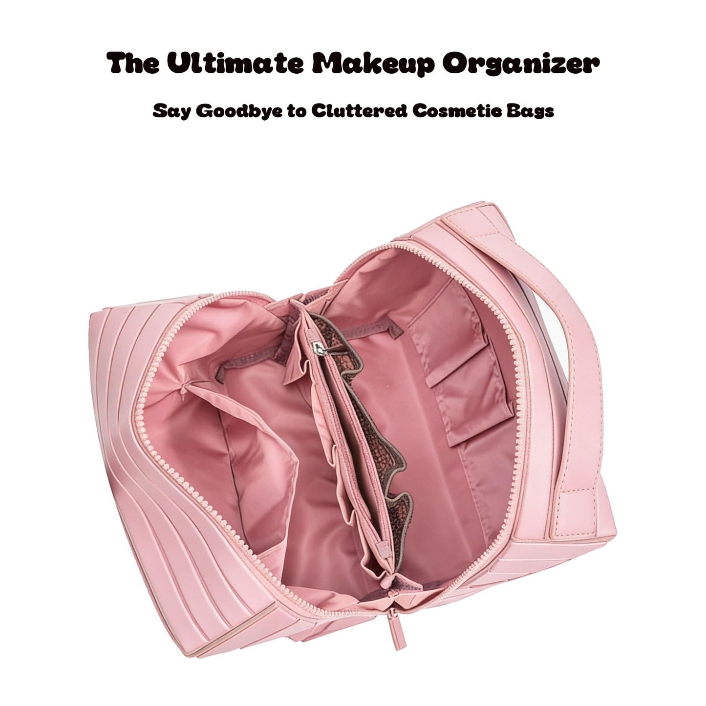 Slxypater Large Travel Makeup Bag,Foldable Makeup Bag Case,Waterproof Organizer Bags Large Capacity Flat Cosmetic Case with Compartments for Women Skincare, Pink Toiletries