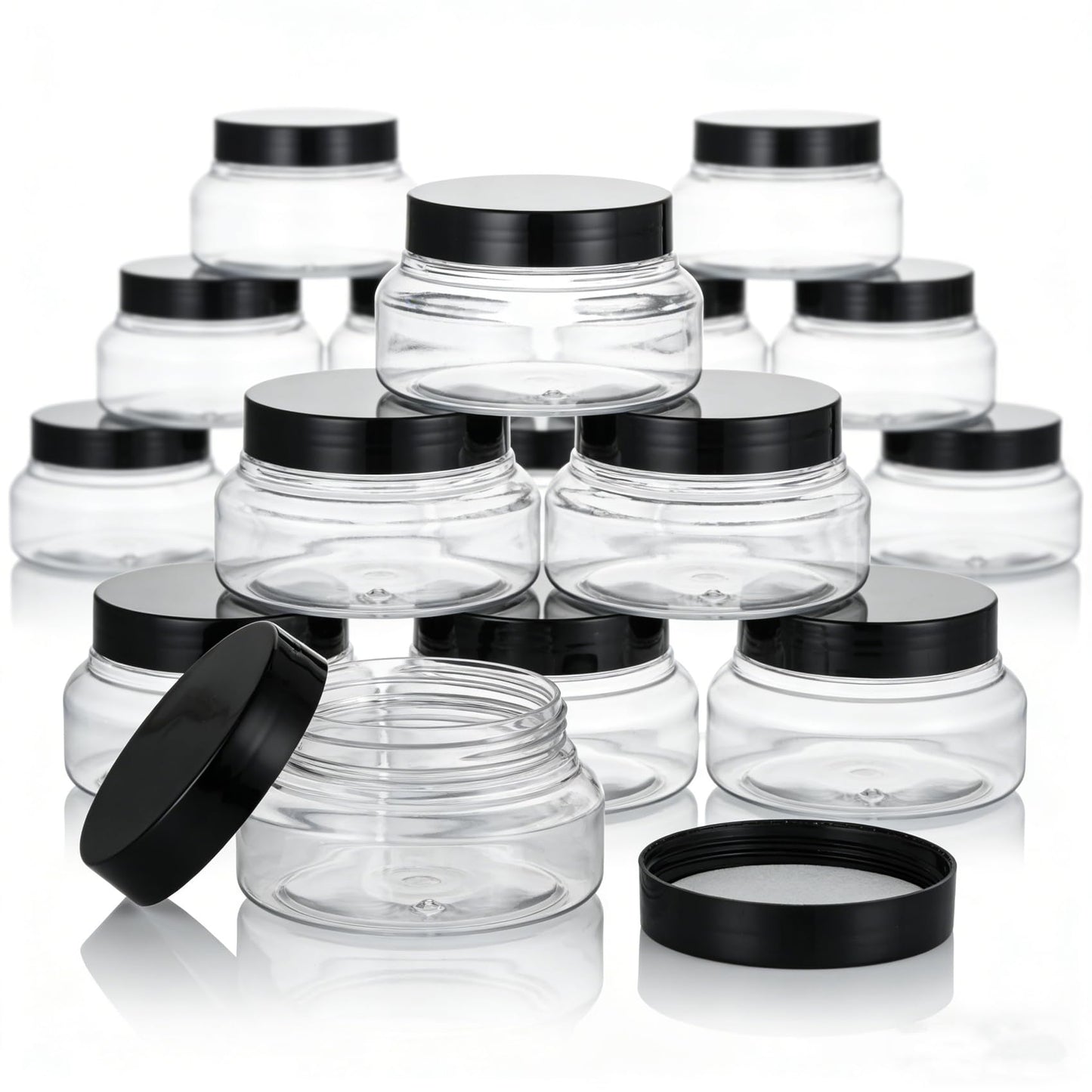 Zentriqlla 24 Pack 5 Oz Plastic Jars with Black Lids, BPA Free Clear Body Scrub Containers, Empty Round Samples Jars for Sugar Scrub, Lotion, Body Butter, Cream