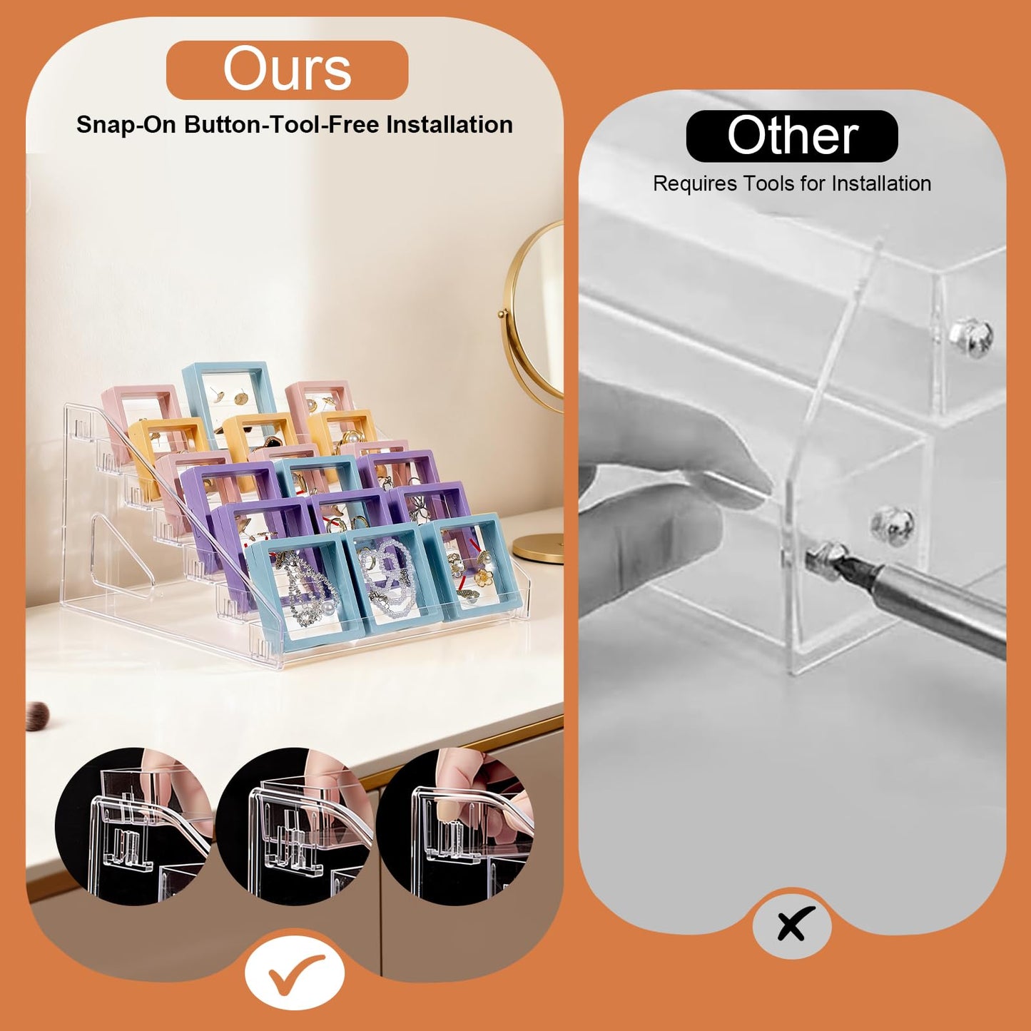 DUNPUTE 5 & 7 Tier Trading Card Display Stand, 12" Clear Acrylic Card Stands for Display, versatile Card Stands for Sports Cards, Graded & Greeting Cards, Postcards, Vendor Stickers, with Snap-On Assembly (Tall 5 Tier)