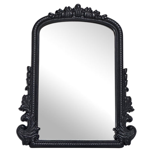 Vintage Vanity Makeup Mirror, Black Arched Tabletop Mirror for Makeup and Room Decor, Antique Decorative Standing Mirror with Carved Frame, Desk Mirror for Bedroom, Living Room, Dresser 11.8"x9.6"