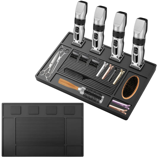 Magnetic Barber Mat for Clippers - Professional 4-Slot Tool Organizer Station with Strong Magnet, Non-Slip Flexible Silicone Mat for Barber Shop & Salon Accessories