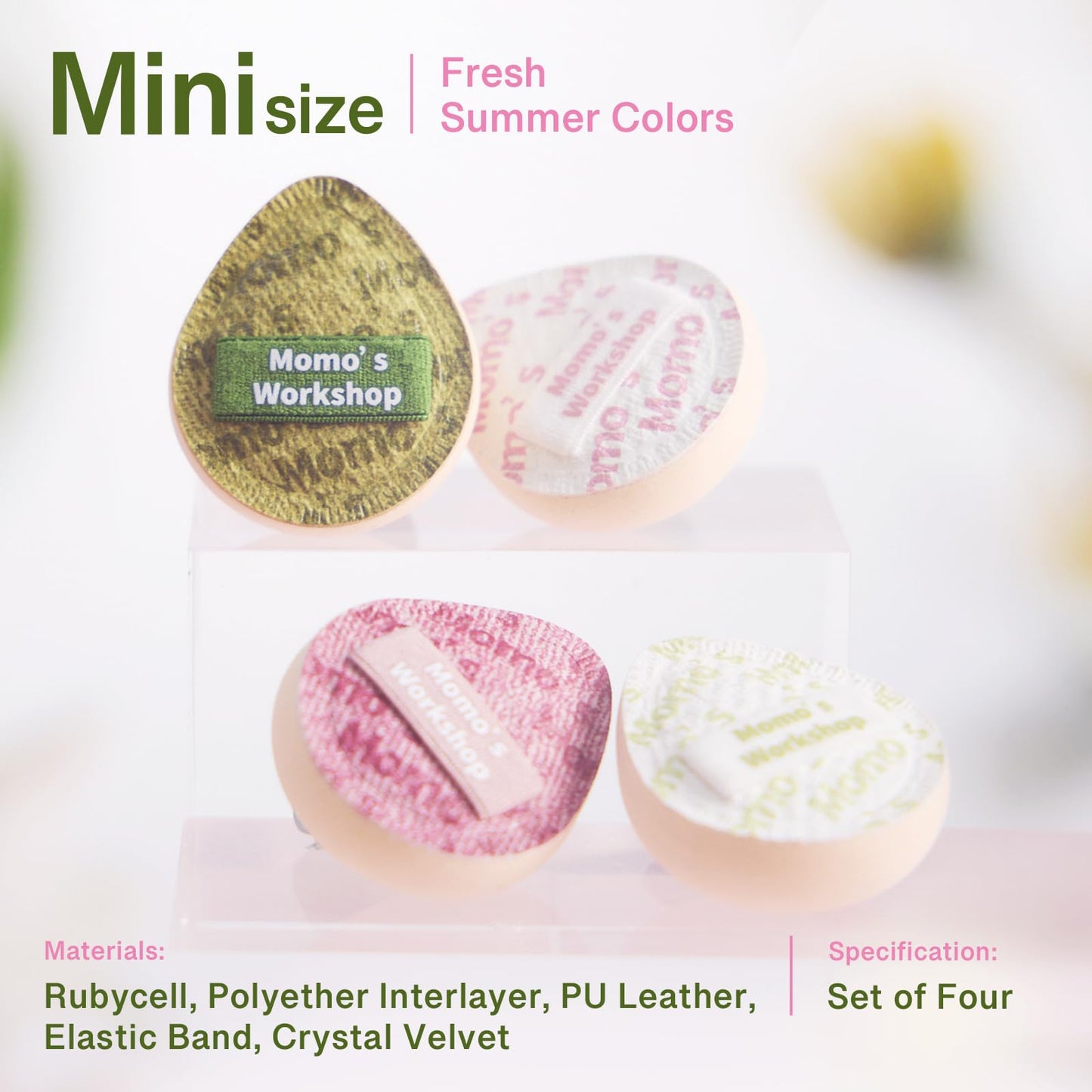 Momo's Workshop Mini Denim Makeup Sponge Set,Mini Makeup Blenders Sponge for Concealer/Blush/Highlighter, Perfect for Detail Work & Travel,4pcs Pink Mini Concealer Puffs with Travel Pouch