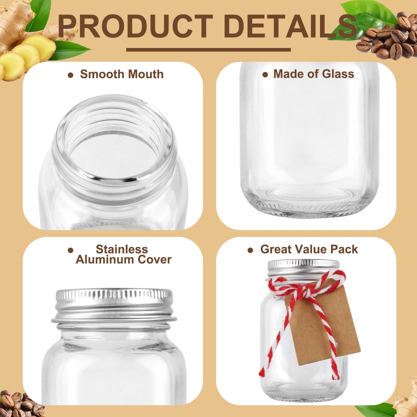 12 Pack 2 oz Mason Jars with Silver Lids, Mini Glass Jar for Ginger Shots, Small Juice Shot Bottles with Caps, Container for Wellness Beverage Storage Candle Gifts Honey Jam Spices Party Favors