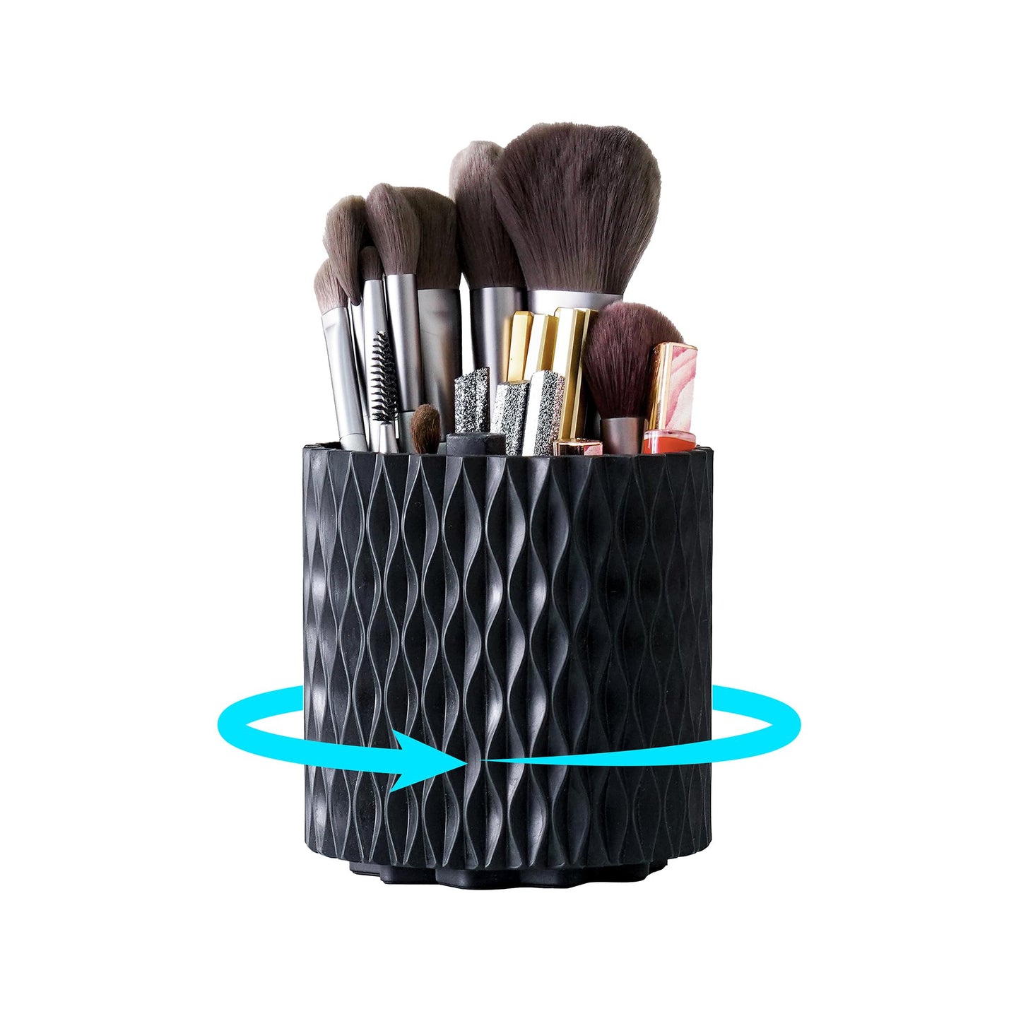 Imakmasion Makeup Brush Holder Organizer, 360° Rotating 5-Slot Make up Brushes Cup for Cosmetic, Lipstick, Hair Brush Holder - Spinning Vanity Countertop Caddy for Bathroom, Dorm & Office, Black