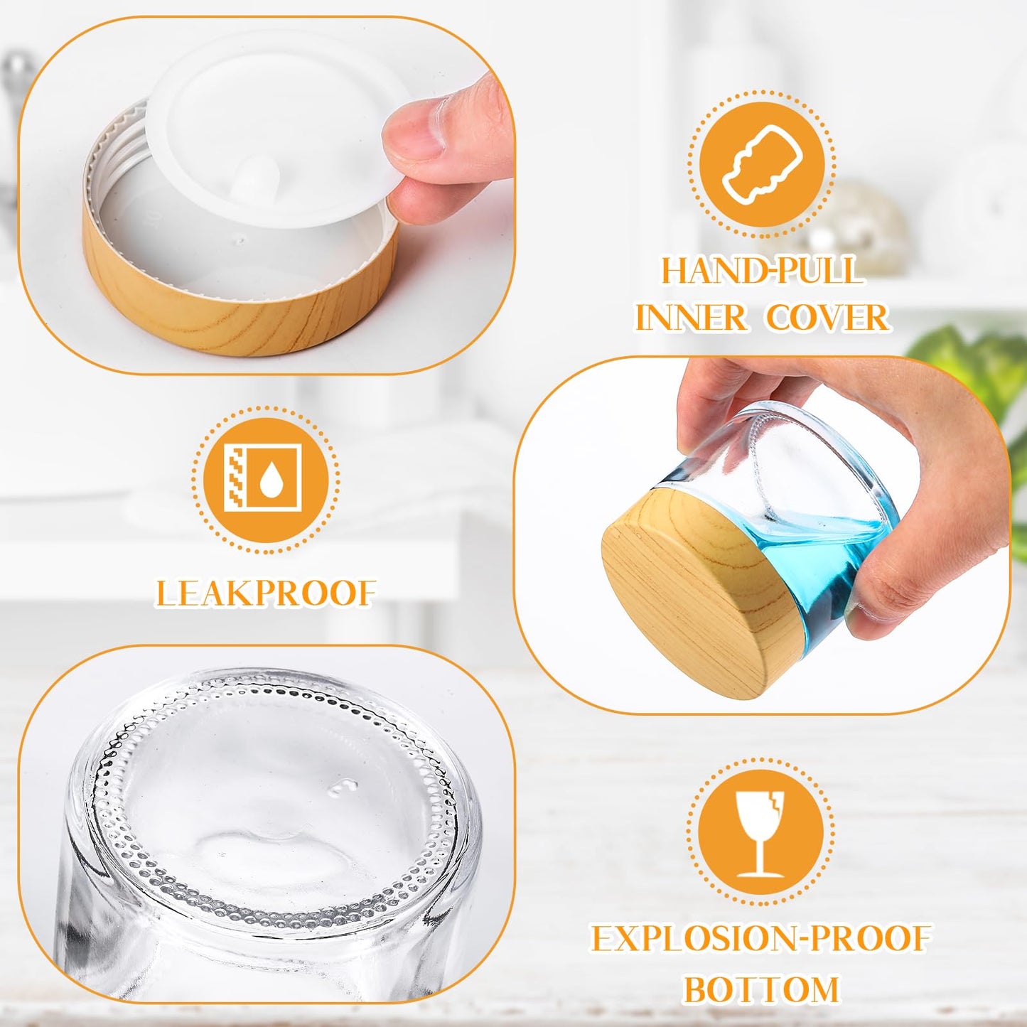 Layhit 2 oz Glass Jars with Lids, 24 Pack Clear Glass Jars with Woodgrain Lids Empty Cosmetic Containers Round Airtight Jar with Inner Liners, Labels and Lid for Storing Lotions Powders and Ointments