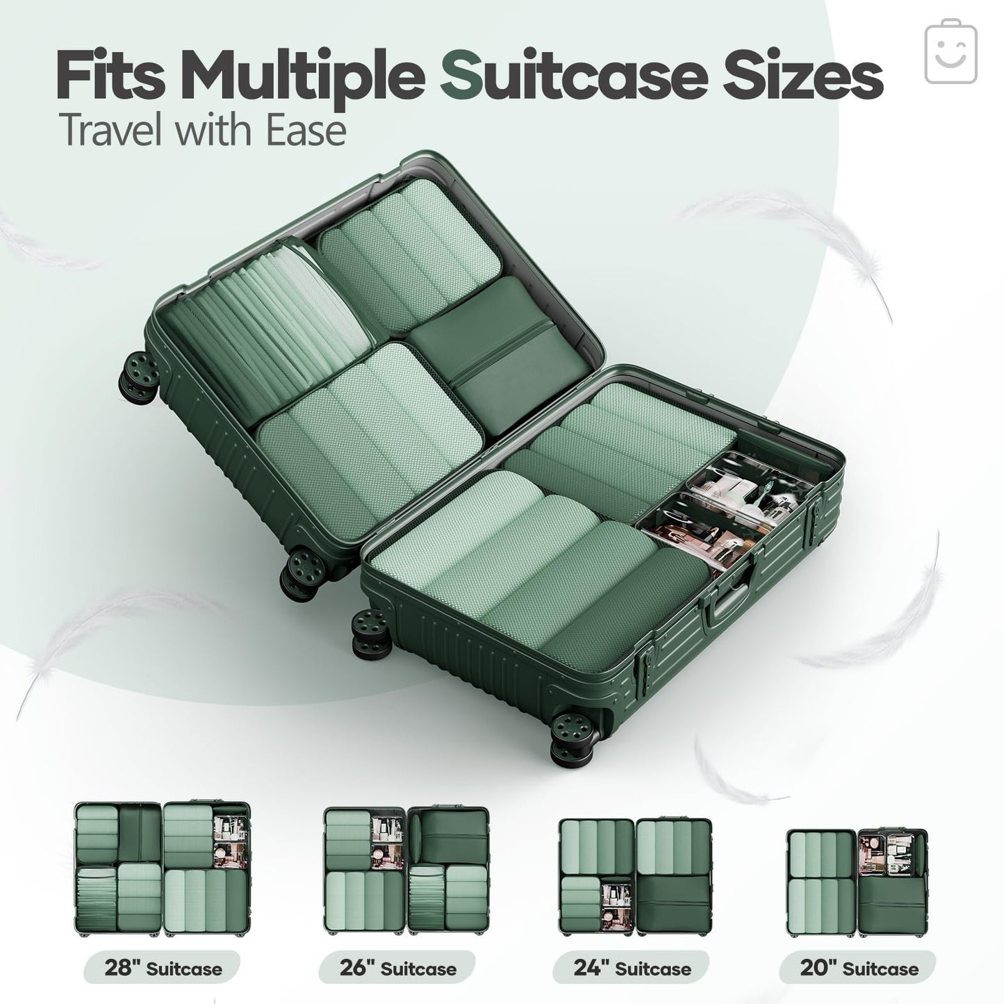 Veken 9/11 Set Compression Packing Cubes for Travel Essentials,Compressible Expandable Large Luggage Suitcase Organizer Bags for Clothing,Space Saver Bags with Over 1000 pcs of Mesh Holes(Dark Green)