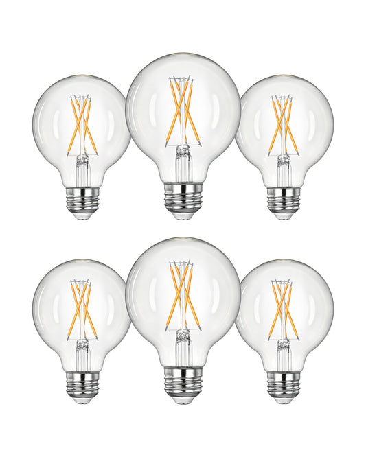 EDISHINE 6 Pack G25 Globe Light Bulbs, Dimmable Vintage LED Edison Bulbs, CRI90+ 5W Equivalent 60W, Clear LED Filament Vanity Light Bulbs, 2700K Warm White, 500LM, E26 Base
