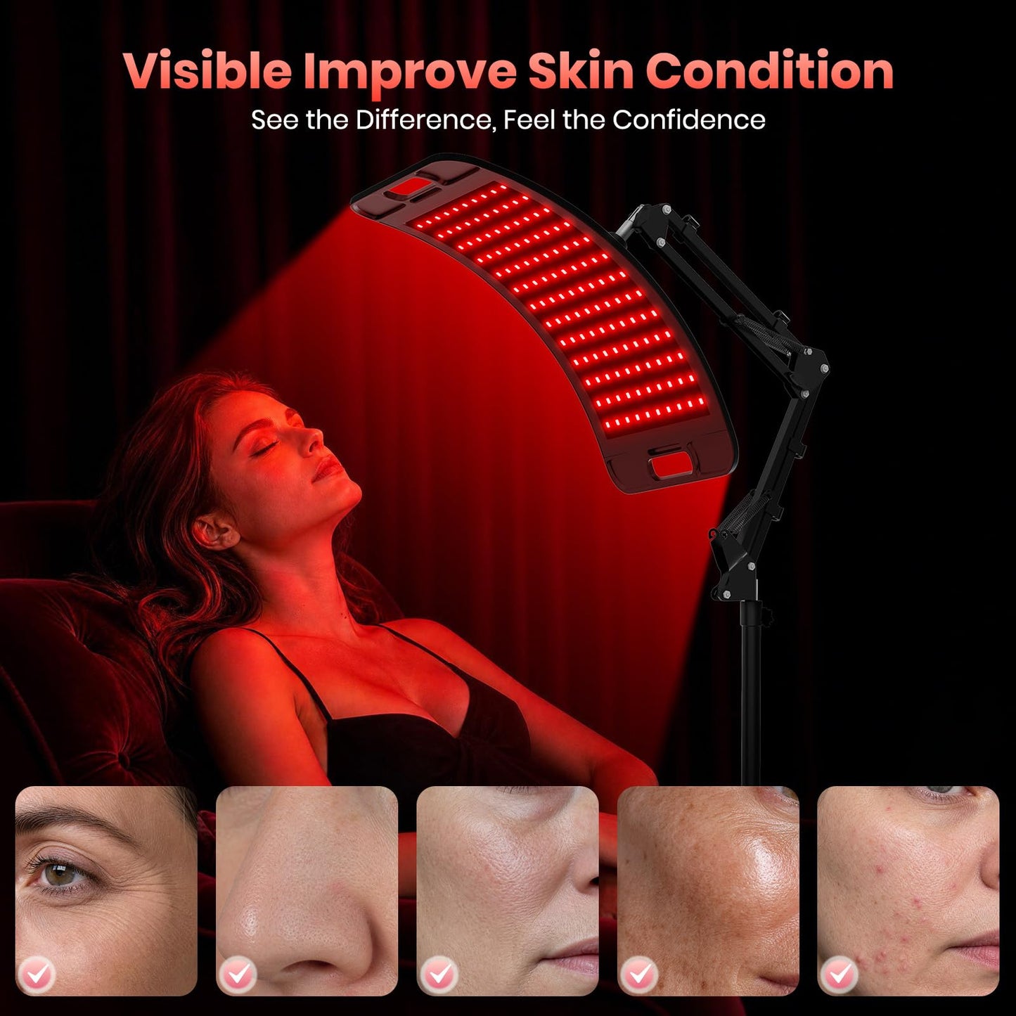Red Light Therapy for Face and Body, Red Infrared Light Therapy Lamp with Stand, Tri-Wavelength 660nm 850nm 940nm Infrared Light Device with Large Panel, Protective Glasses, Idea Gift for Women Men