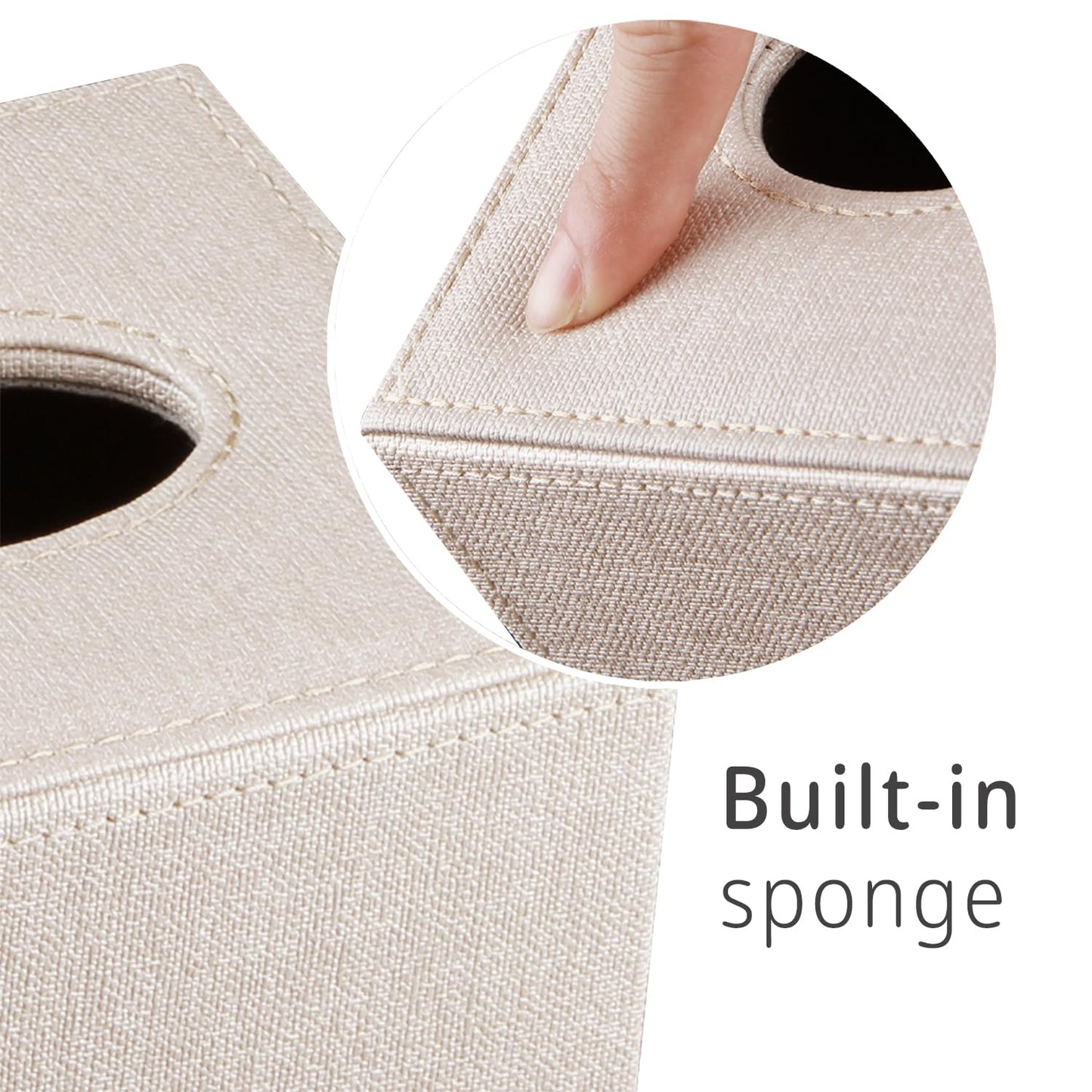 Leather Square Tissue Box Cover,Cut Tissues Cube Box Holder,Modern Facial Paper Organizer Storgage,Box Tissue Dispenser Decor Accessories for Bathroom NightStand Coffee Table Desk Home Office,Beige