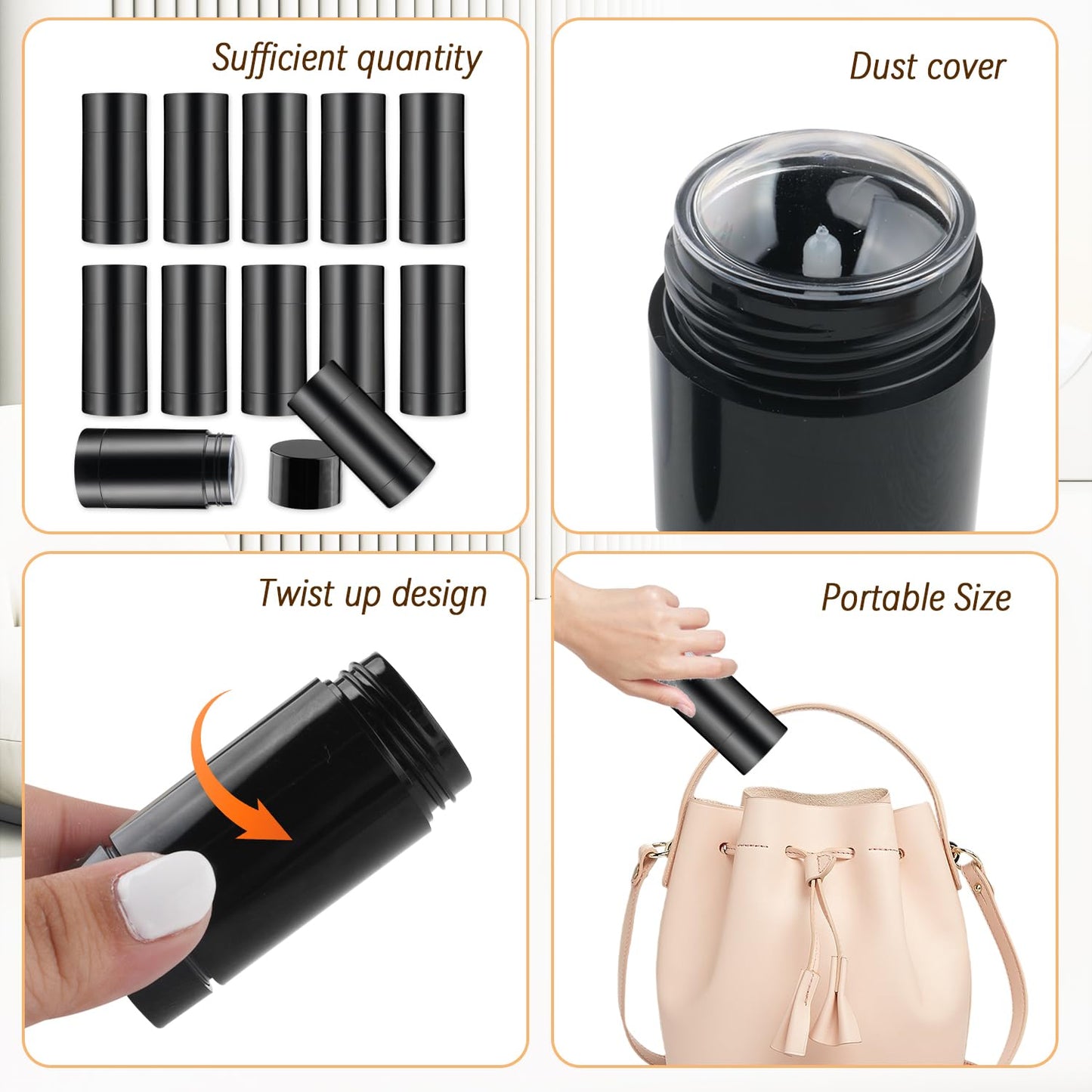 BOSMIOW 12 Pieces 15g Black Plastic Deodorant Containers,Empty 1/2 oz Travel Lip Balm Tubes for DIY Solid Perfume,Lipstick,Chapstick,Crayon