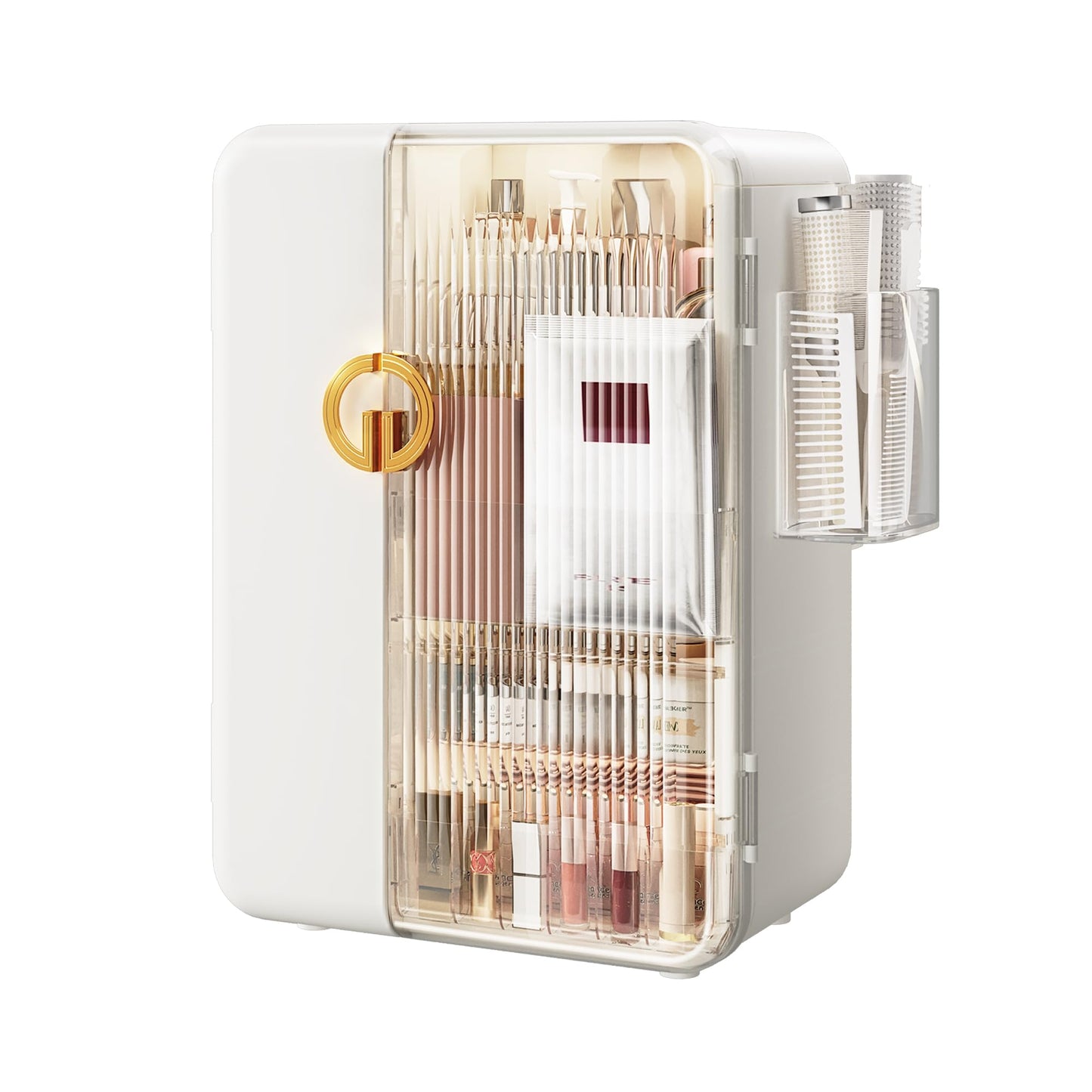 SEE SPRING Makeup Organizer for Vanity, Large Capacity Skincare Organizers and Storage with Drawers, Dustproof Cosmetic Display Case for Bathroom Countertop, Trendy Teen Girl Gifts, White