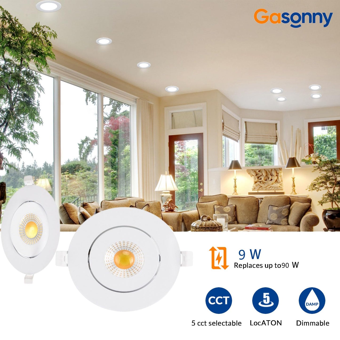 4 Inch Led Recessed lights ,Ultra-Thin Adjustable Eyeball Gimbal LED Recessed Lighting, with Junction Box 9 Watts,750lm, Dimmable geiling light ETL (2700K/3000K/3500K/4000K/5000K Option, 4pack)