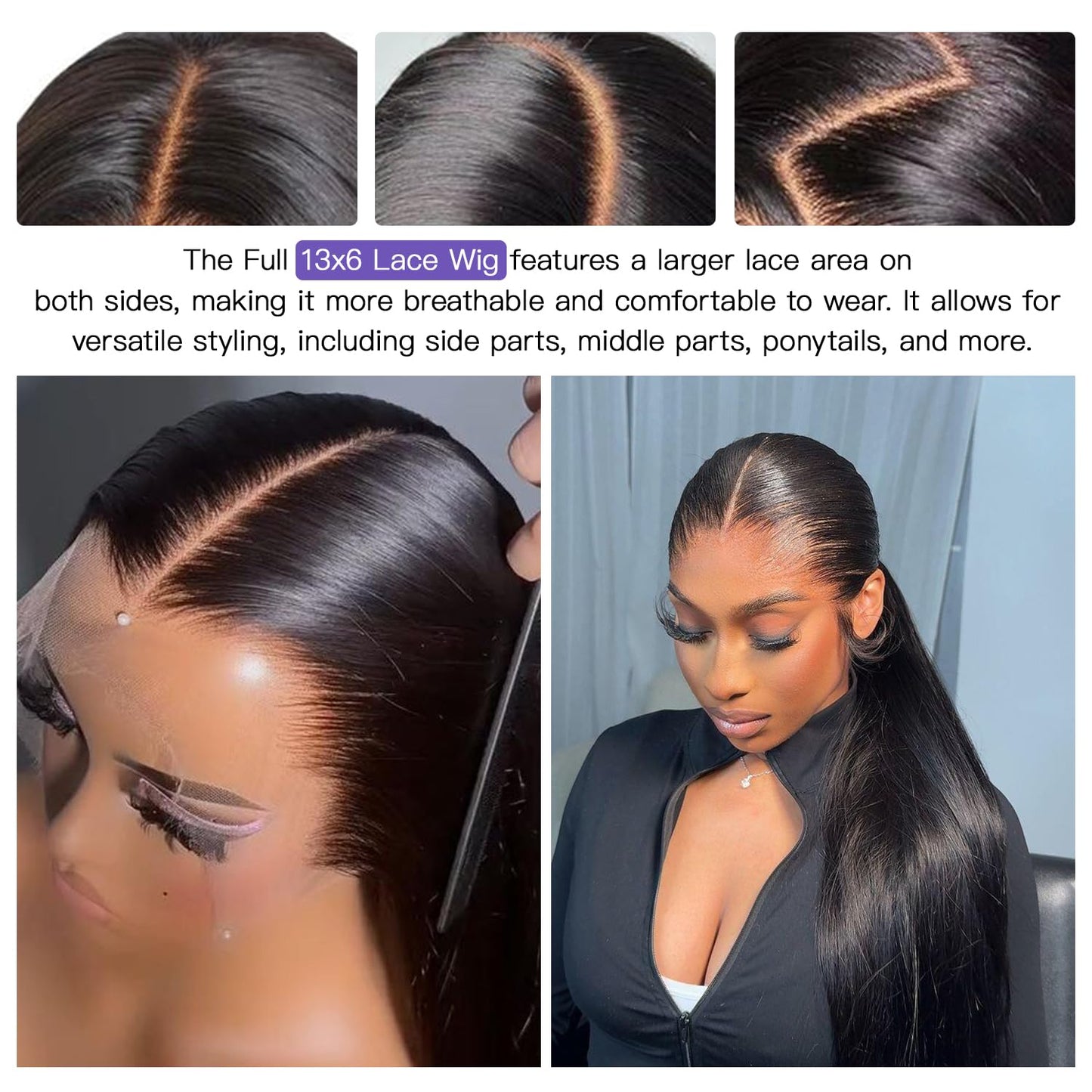 Lemoda Full 13x6 SKINLIKE Real HD Lace Wigs Straight Virgin Human Hair 20inch 200% Density 13x6 Full Lace Frontal Wigs Invisible 0.1mm Ultra-thin Frayed Ends Lace Front Wig Pre Plucked Tiny Knots
