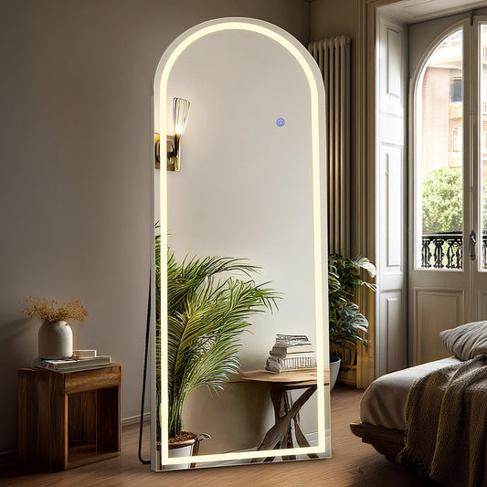 DUMOS Arched Full Length Mirror with Light, 20"x63" LED Floor Standing Mirror with 3 Color Lights & Wall Mounted for Bedroom, Dressing Room, Living Room, Bathroom
