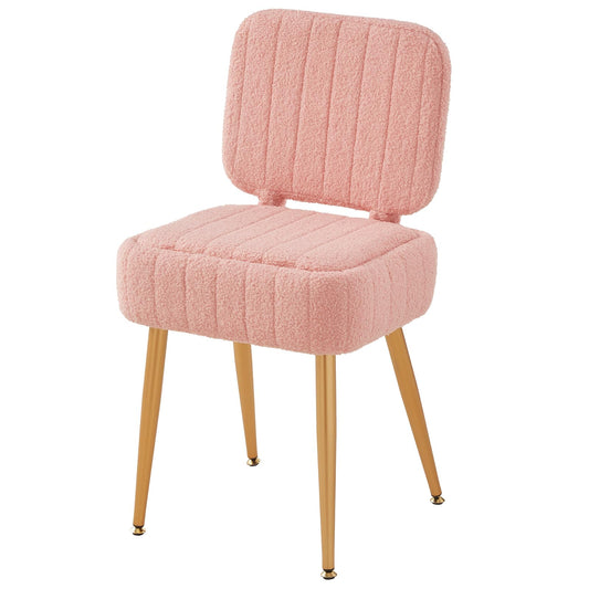 ZYKZYK Updated Vanity Chair, Storage Ottoman with Folding Back & Gold-Toned Metal Legs, Ottoman Seat with Teddy Velvet for Dressing Room Living Room Bedroom, 15" x 12" Inch